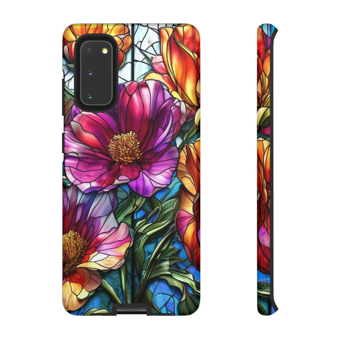Samsung phone case with vibrant purple flower design, durable and protective, colorful floral pattern for everyday use