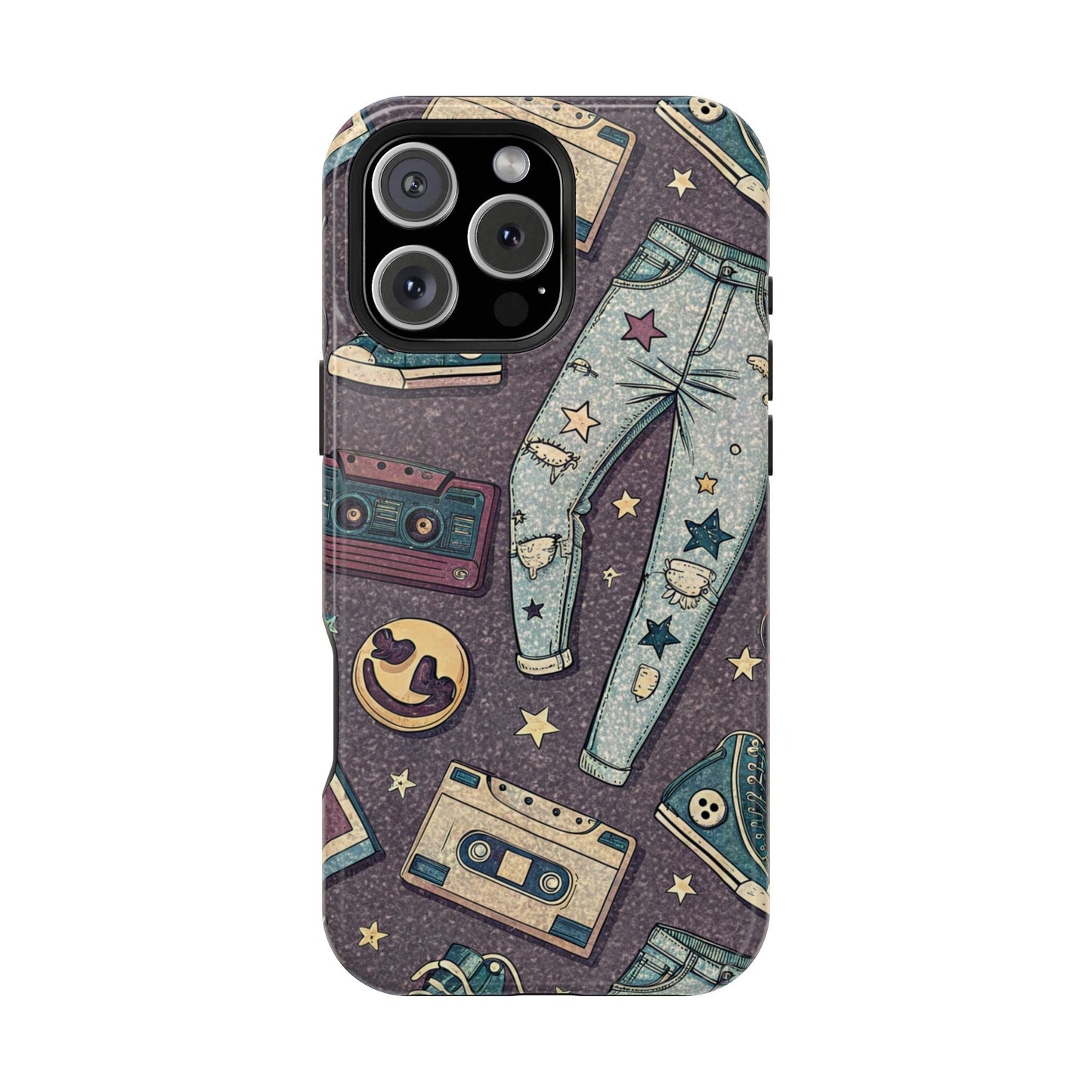 iPhone tough case with 90s grunge cassette tape collage and ripped jeans design