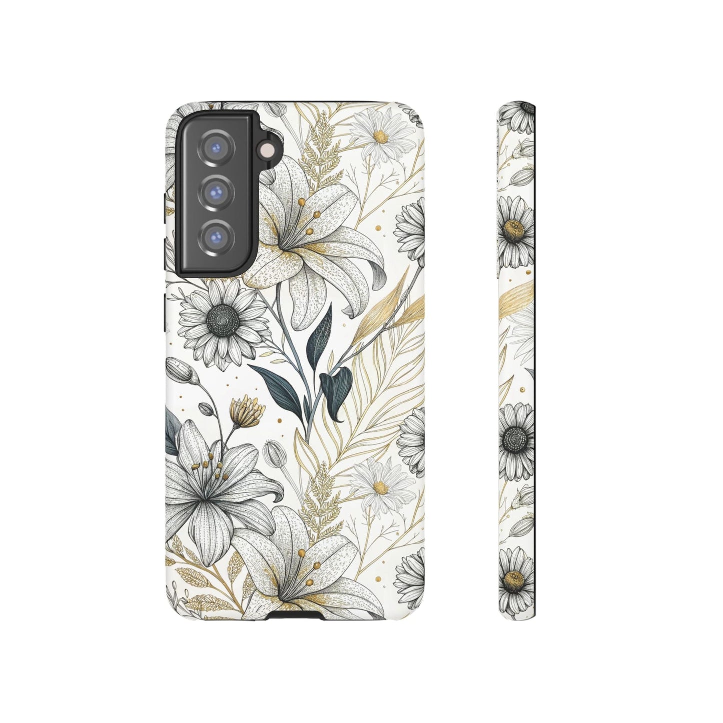 Golden Leaf Minimalist Samsung tough case with elegant floral design and durable protection for Galaxy S21 and newer models