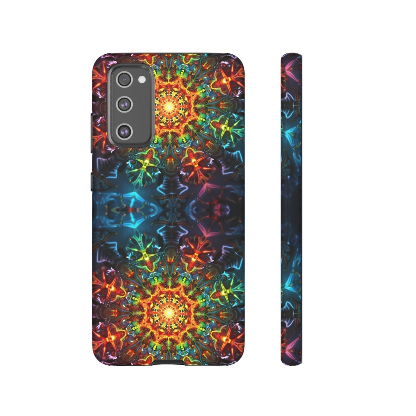 Abstract kaleidoscope pattern Samsung phone case with vibrant, colorful geometric design and durable protective cover