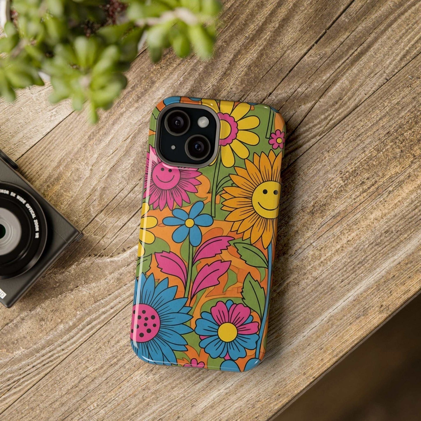 Flower Power iPhone Tough Case with vibrant floral design and durable polycarbonate protection