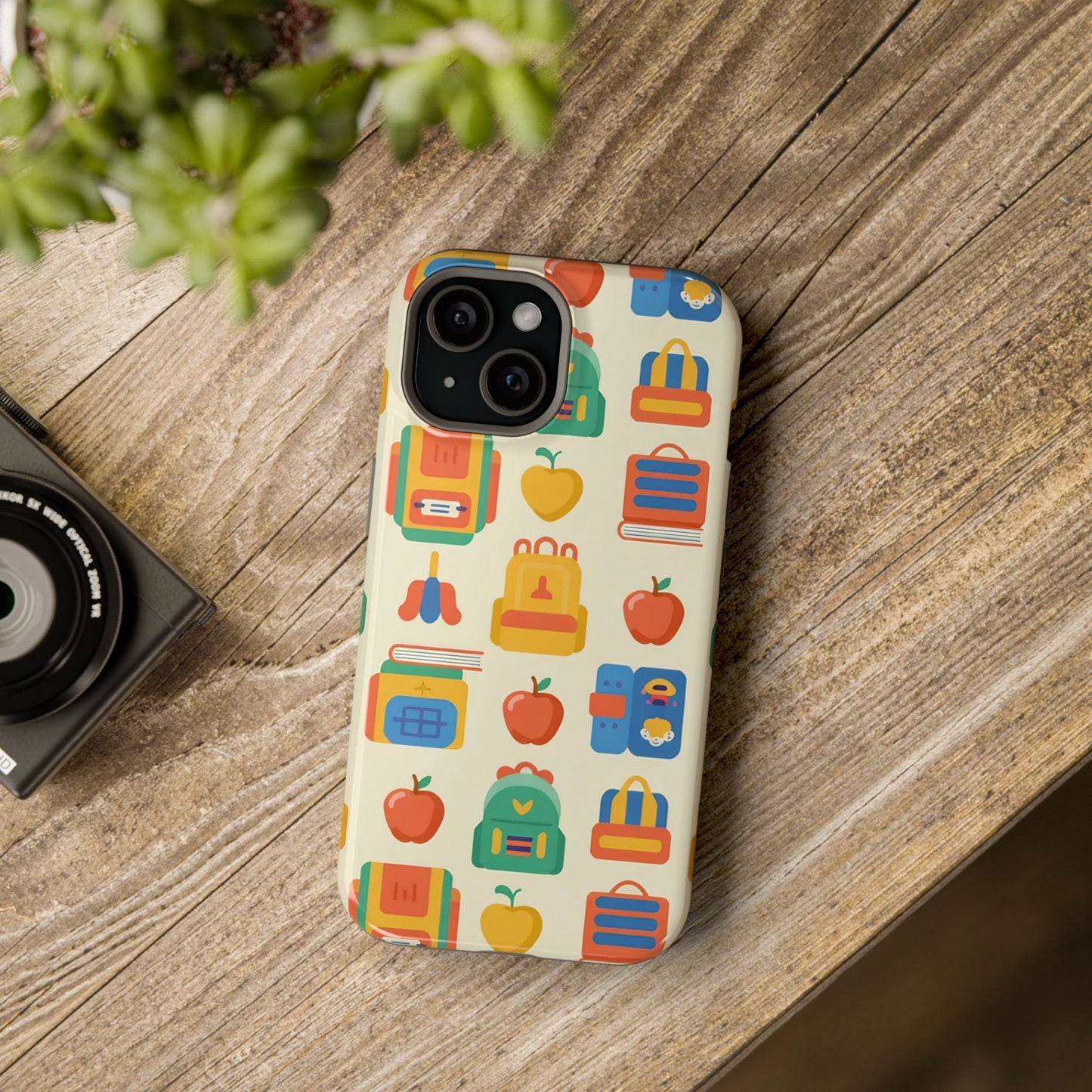Back to School Phone Case for iPhone with colorful school supplies pattern and durable protective design