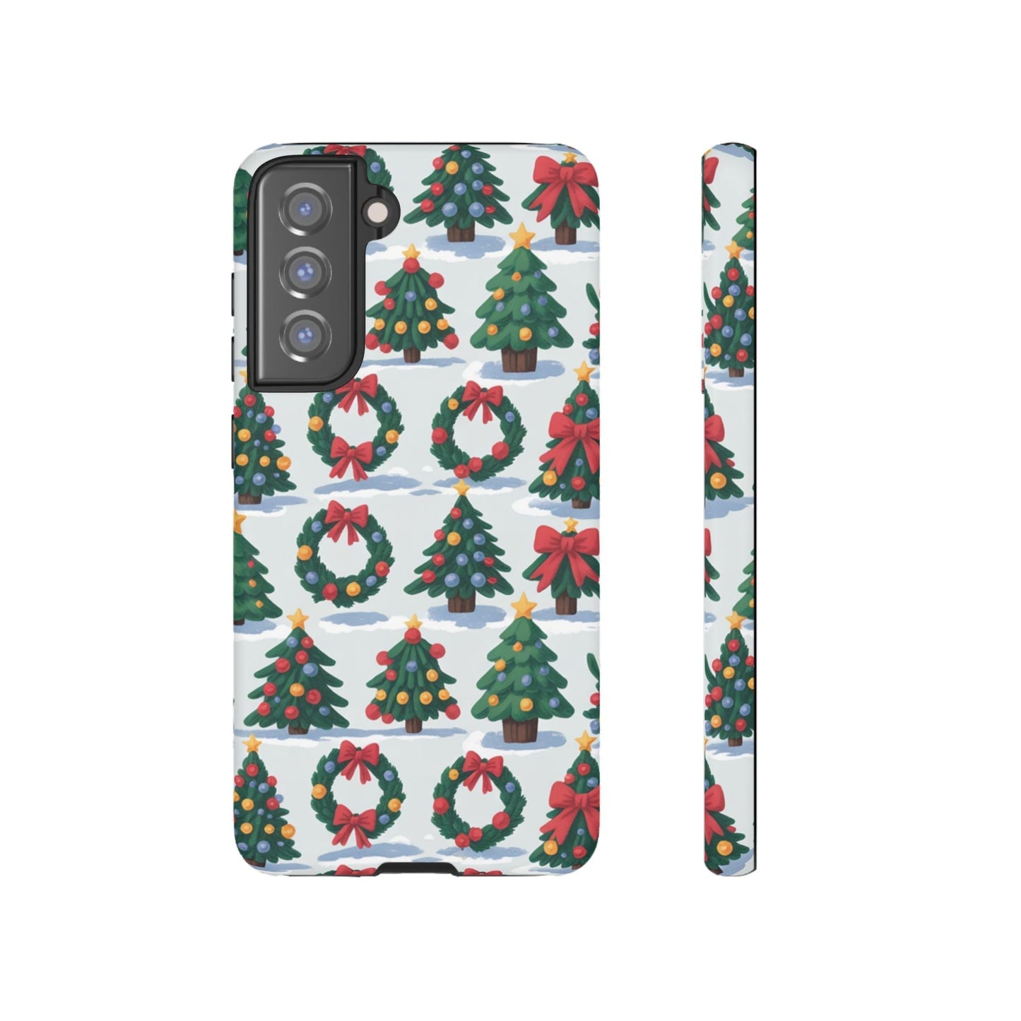 Samsung phone case with festive Holiday Wreath Tree and Christmas tree pattern design