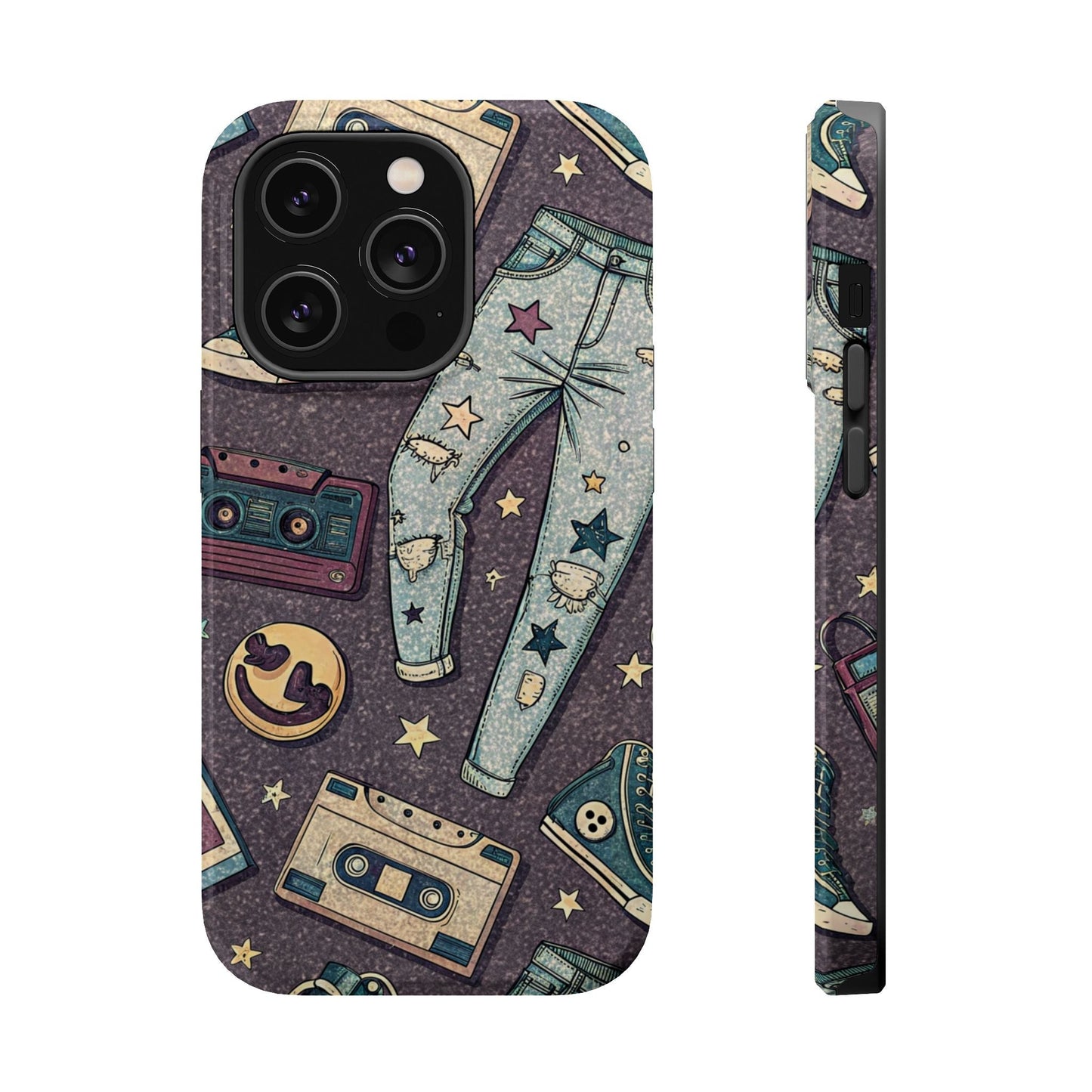 90s grunge cassette tape collage iPhone tough case with ripped jeans and retro music icons design