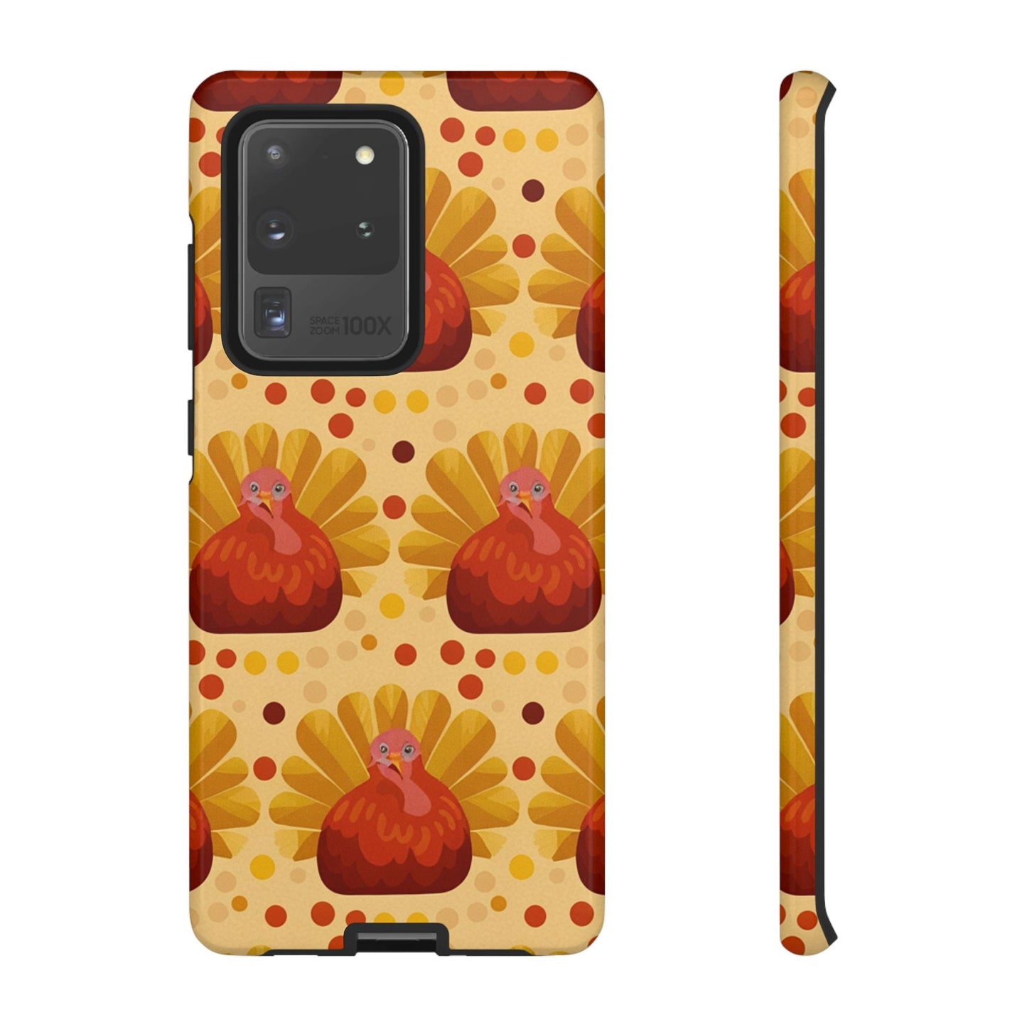 Turkey Samsung Phone Case with festive Thanksgiving turkey design and durable dual-layer protection, compatible with wireless charging.