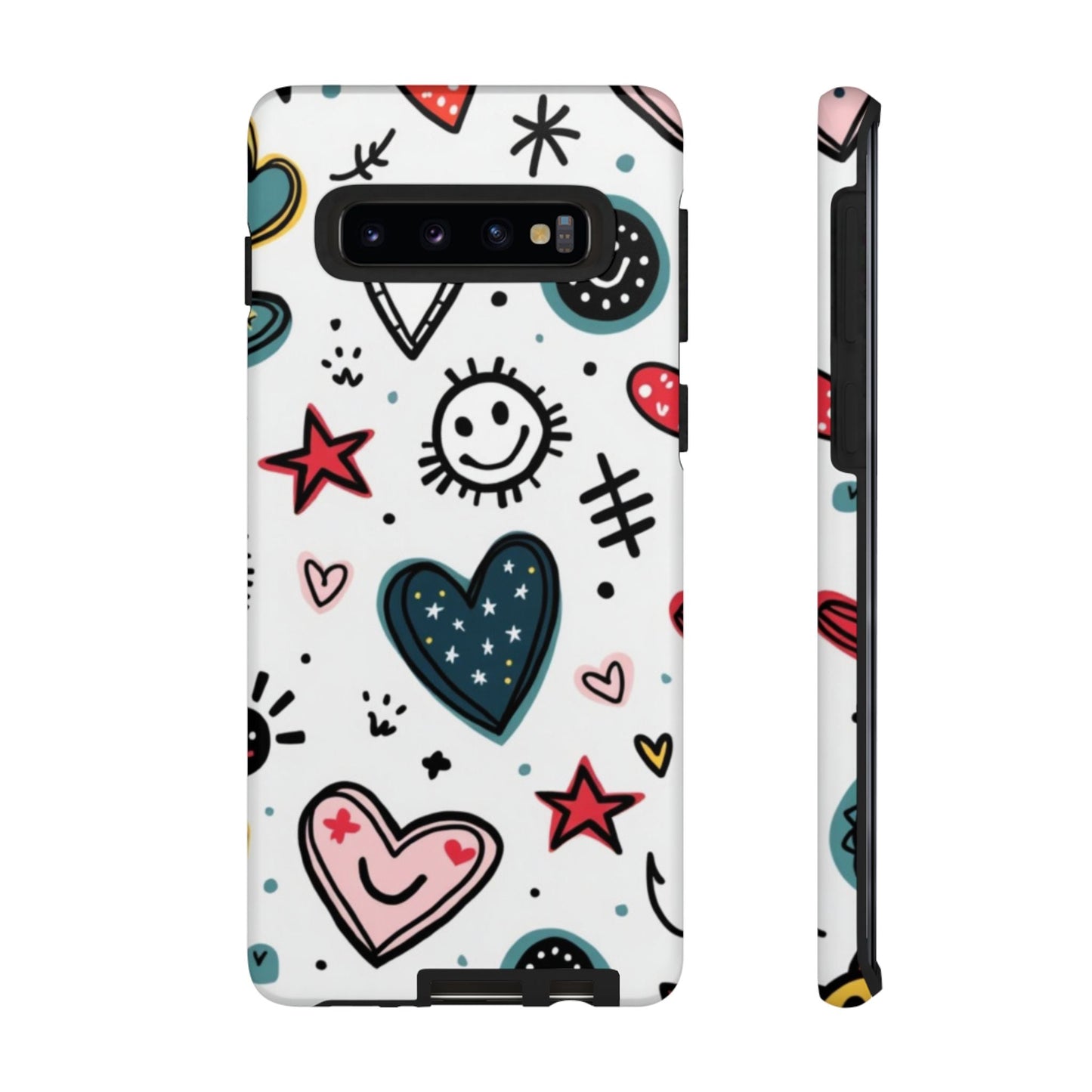 Durable Smiles and Hearts Samsung phone case with playful hearts and stars design for Galaxy S series
