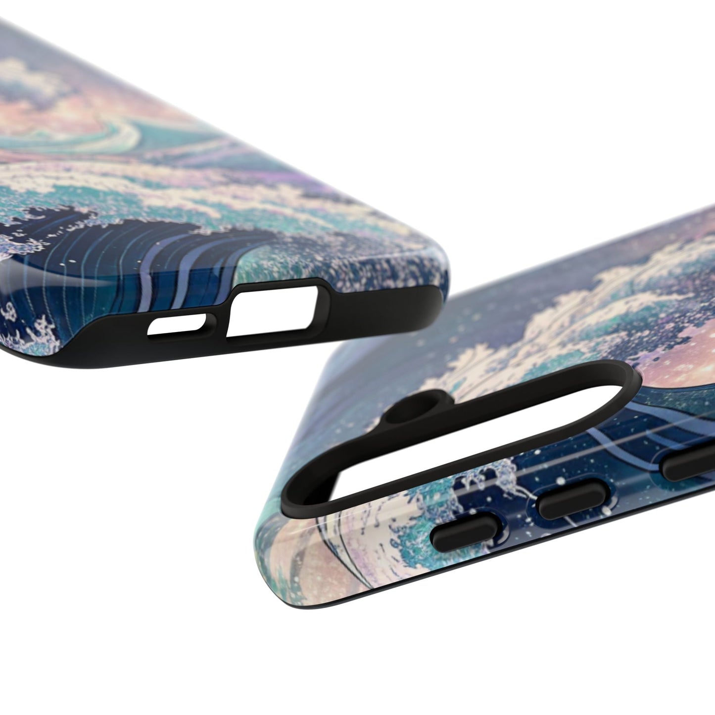 Samsung tough phone case with crashing waves beach design, durable drop and tear protection, compatible with multiple Samsung Galaxy models.