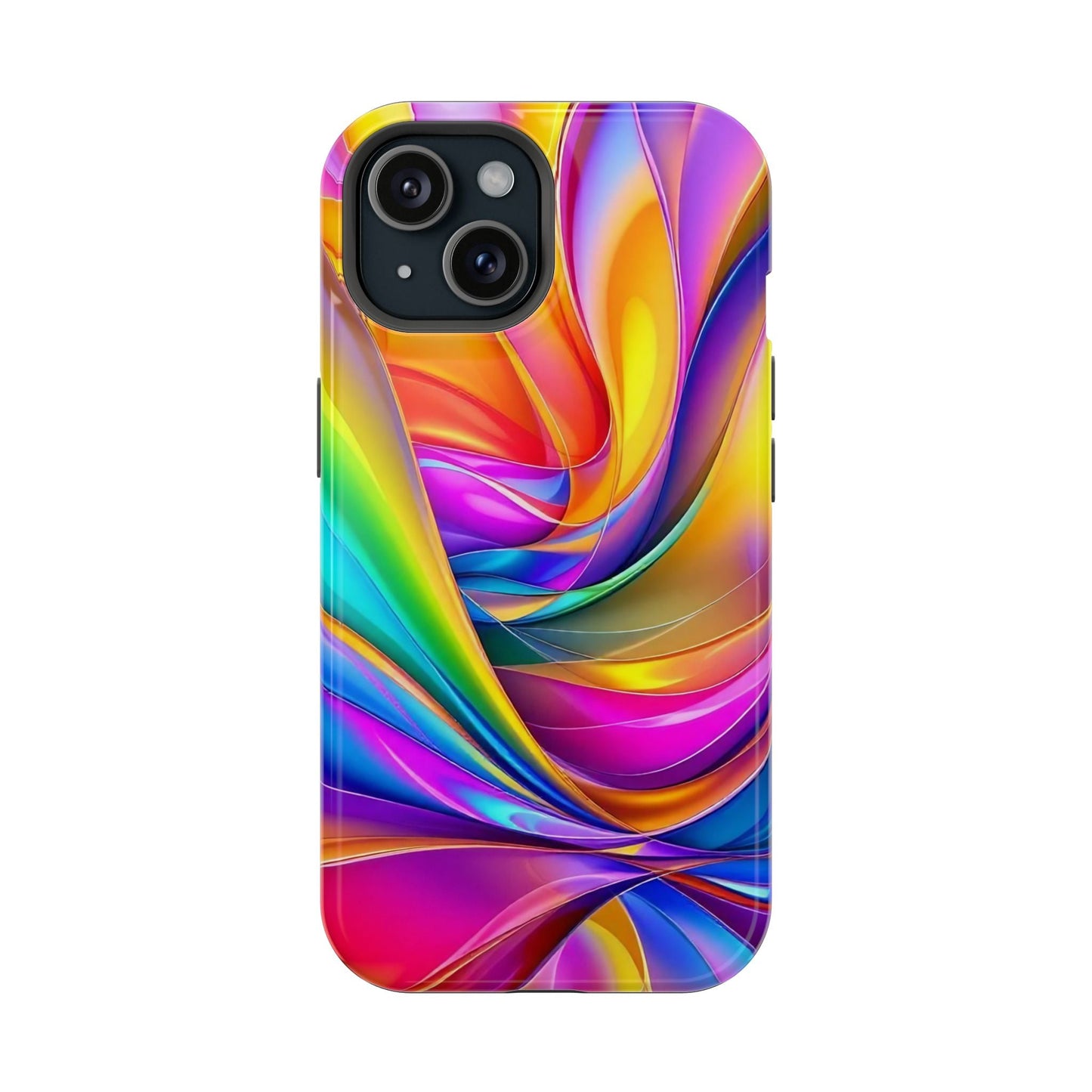 Colorful Deconstructed Rainbow Wave iPhone tough case with durable dual-layer protection and MagSafe compatibility