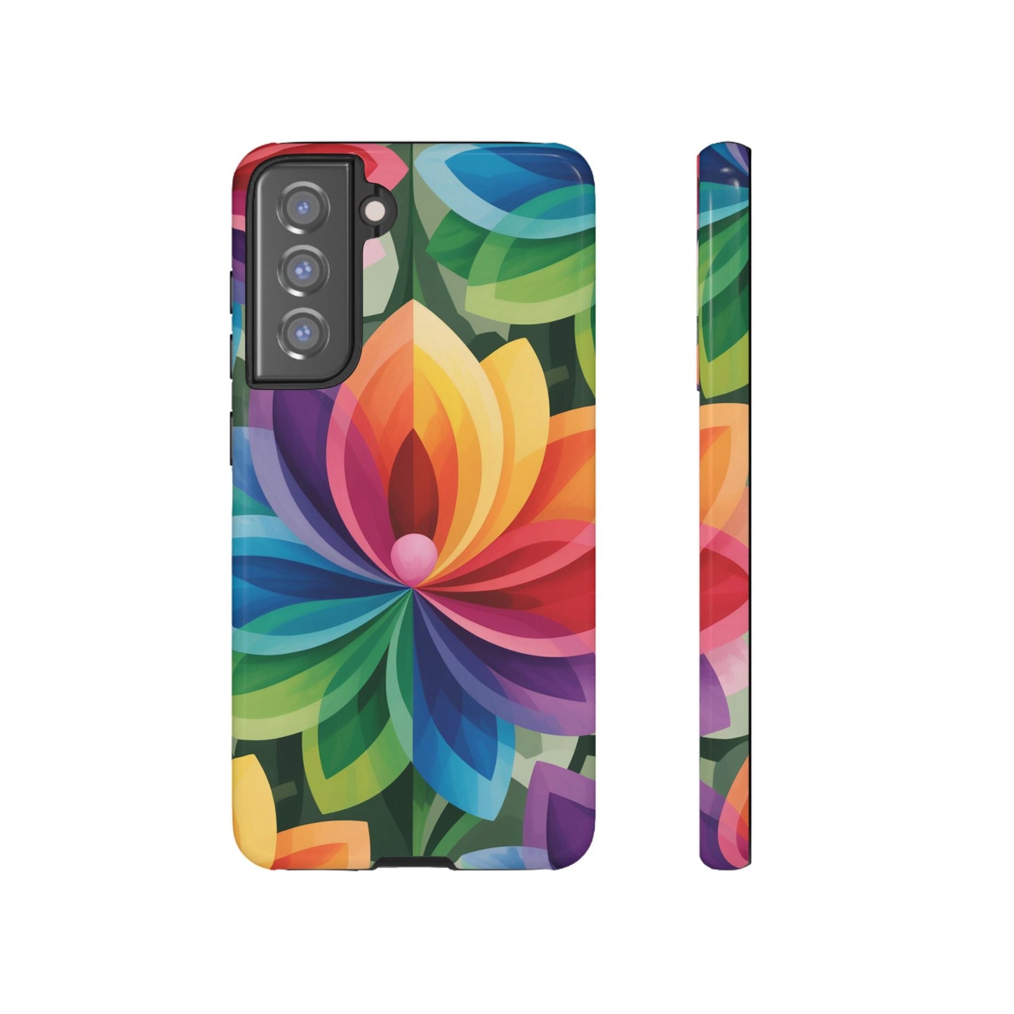 Colorful Rainbow Flower Phone Case with vibrant floral design and durable protective cover for Samsung phones