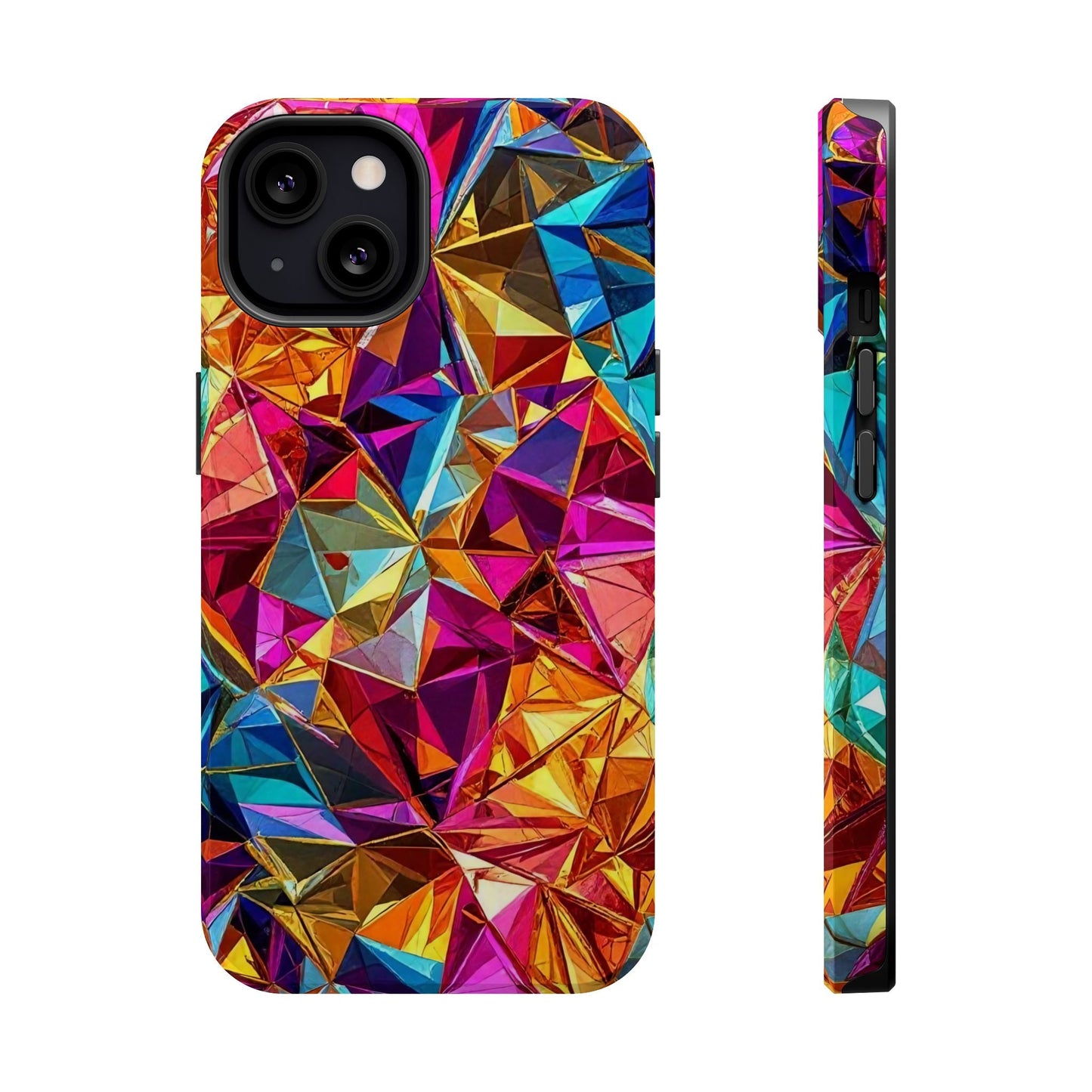 Colorful rainbow foil iPhone tough case with glossy finish and MagSafe magnet for durable phone protection