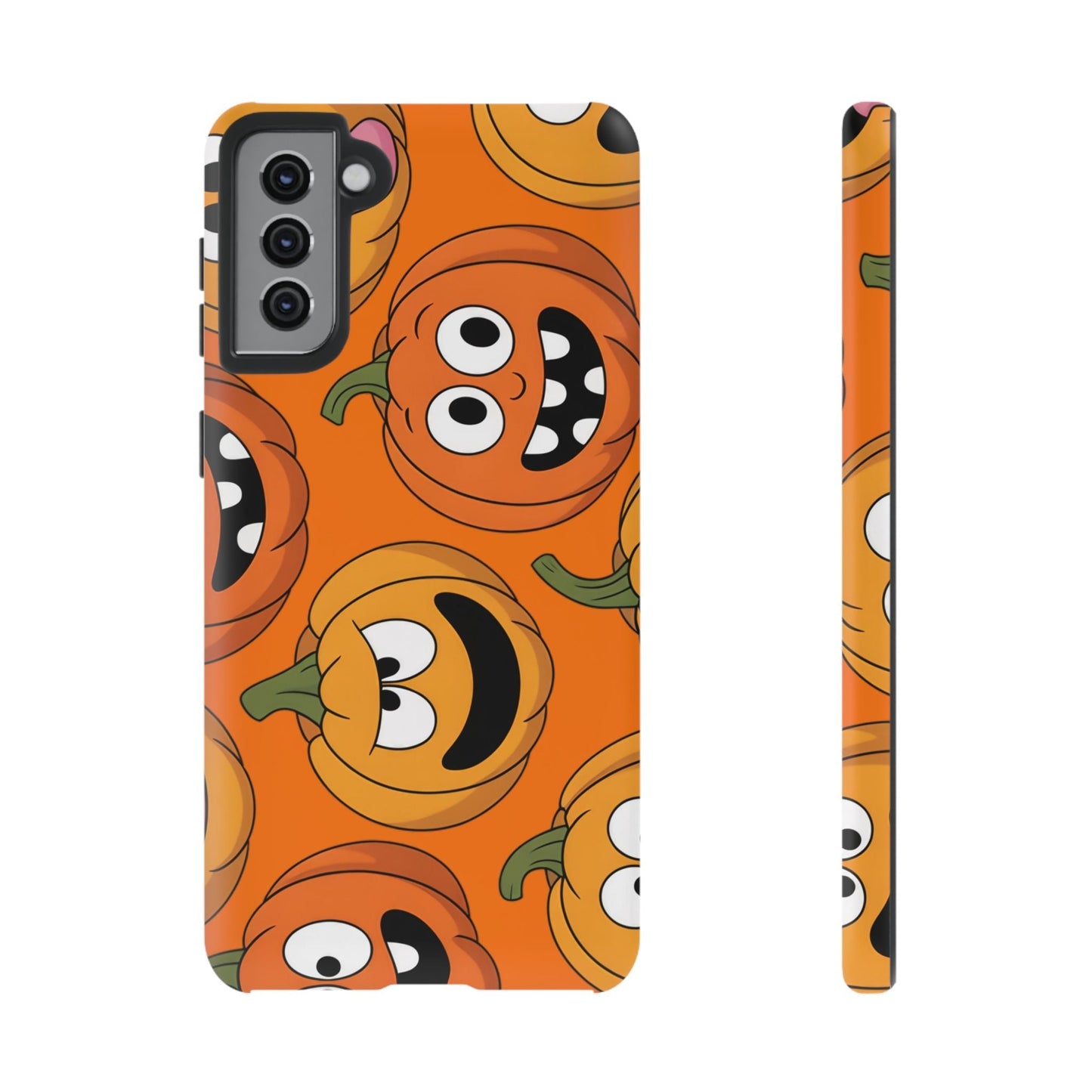Samsung Tough Case with moody pumpkin cartoon design for Samsung Galaxy phone, durable and shock-resistant Halloween style cover