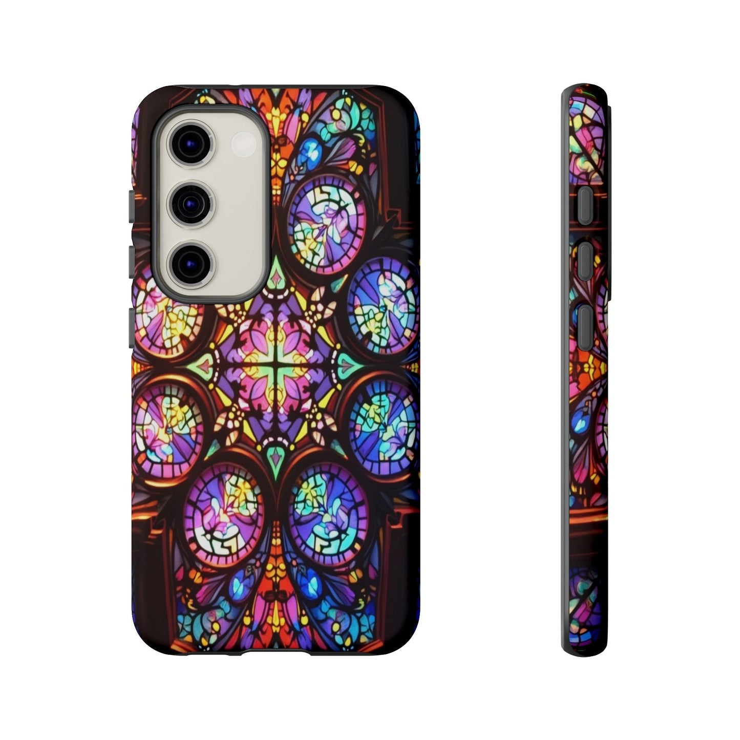 Colorful hypnotic stained glass design Samsung tough phone case with vibrant artistic protection