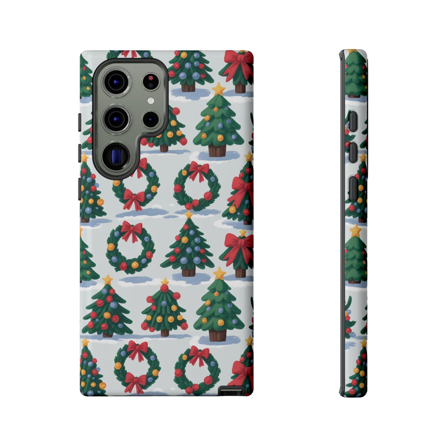 Samsung phone case with festive holiday wreath and Christmas tree pattern for seasonal protection and style