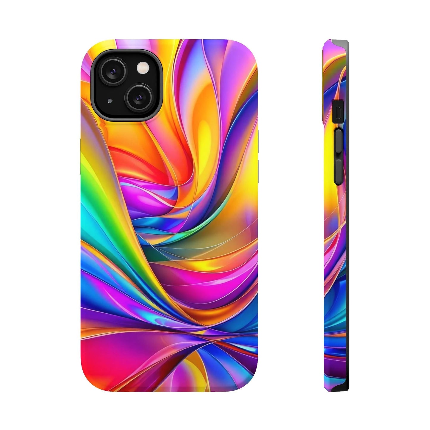 iPhone tough case with vibrant Deconstructed Rainbow Wave design and durable dual-layer protection