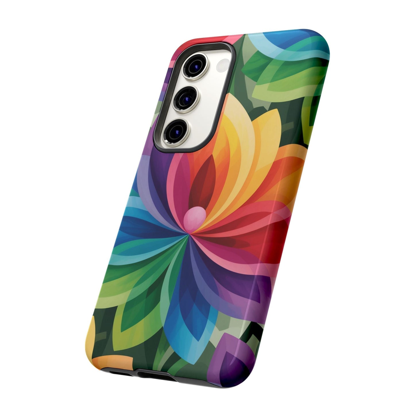 Samsung Tough Case with vibrant rainbow flower design and durable impact-resistant protection for smartphones