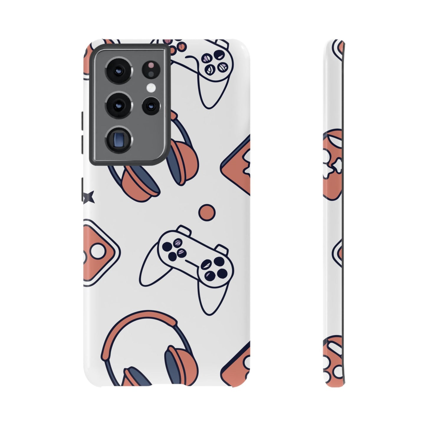 Samsung phone case with gamer-themed design featuring controllers and headphones, durable and impact-resistant Gamer Tough Phone Case