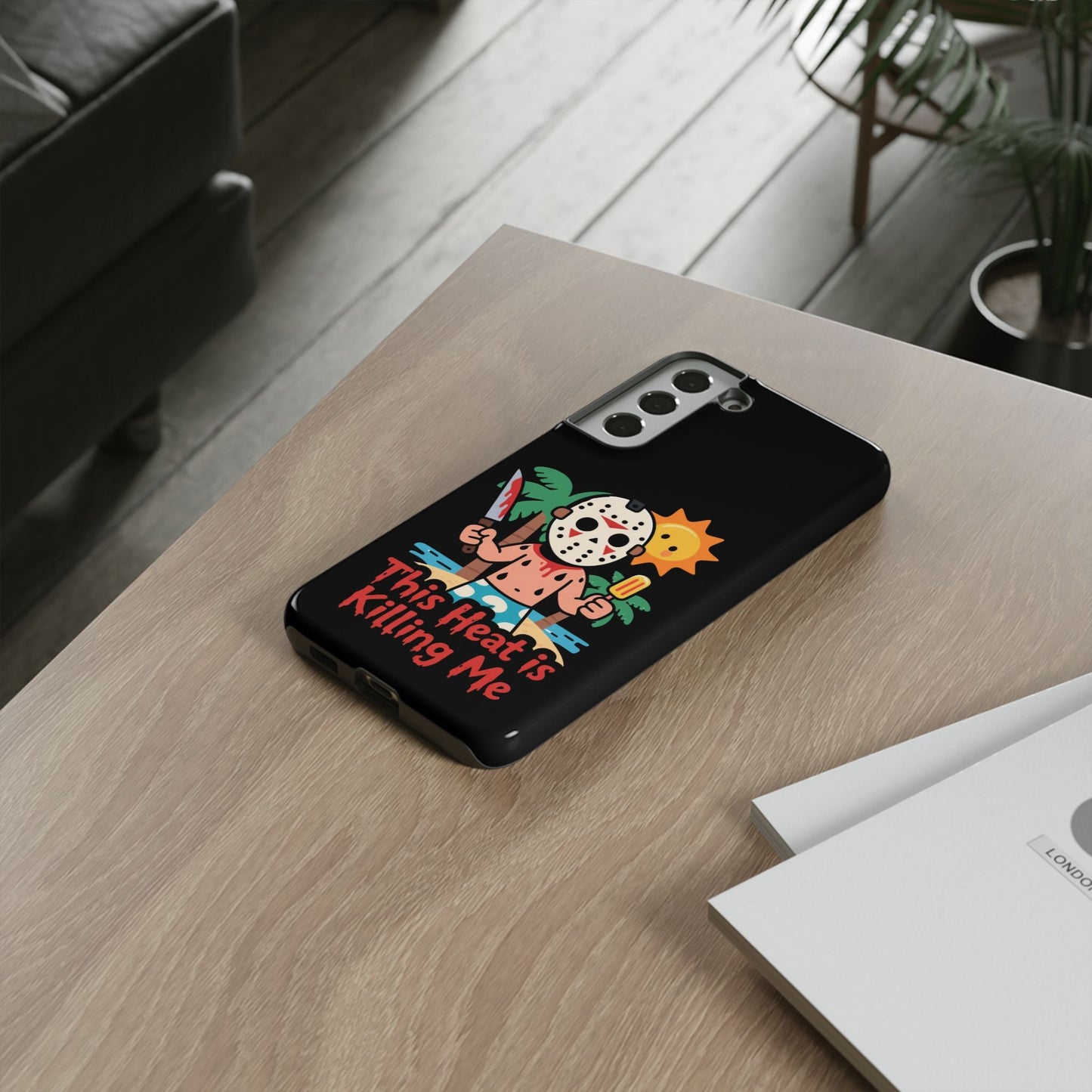Samsung phone case with Heat is Killing Me Summerween design and vibrant 3D print