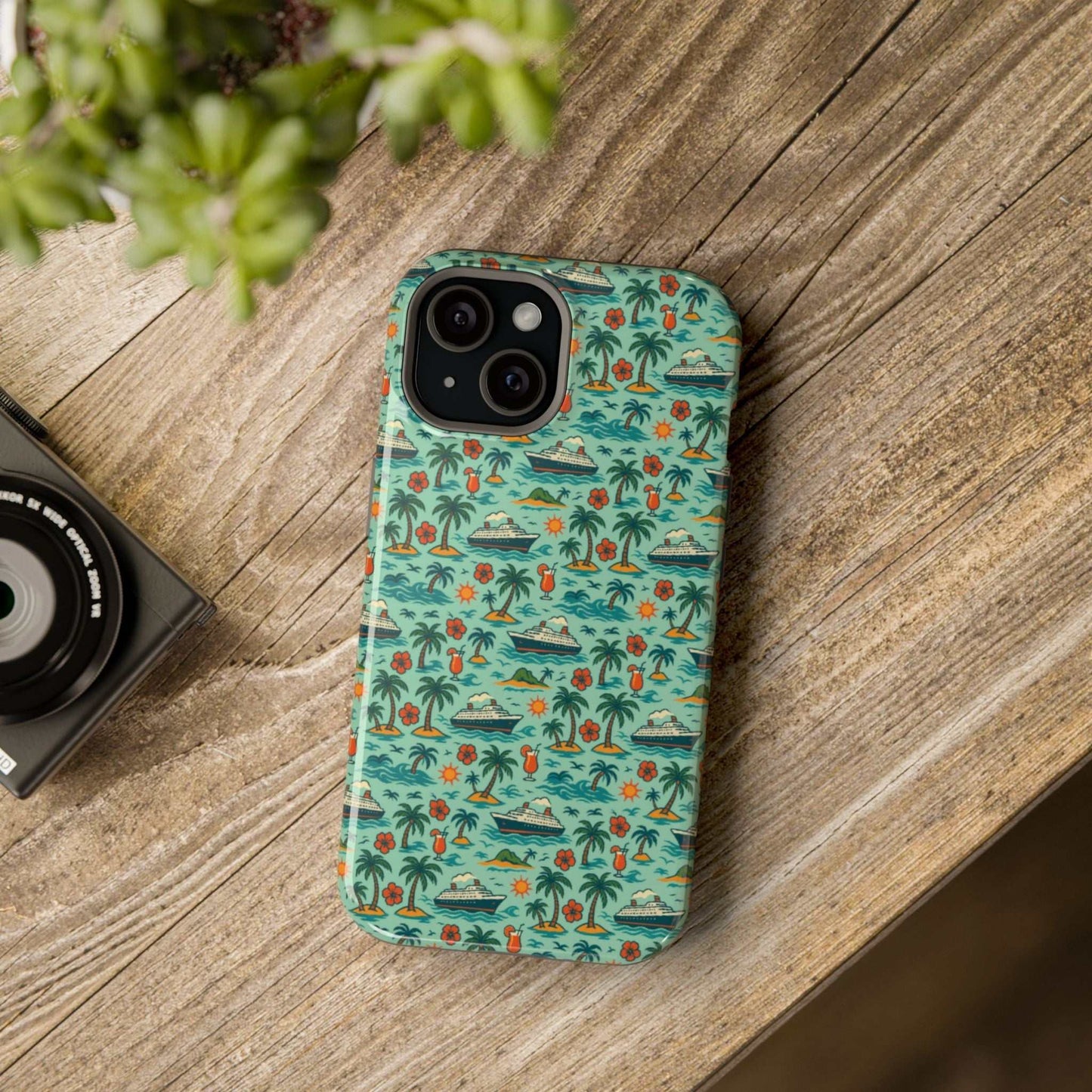 Tropical Cruise Tough iPhone case with vibrant tropical design and MagSafe compatibility