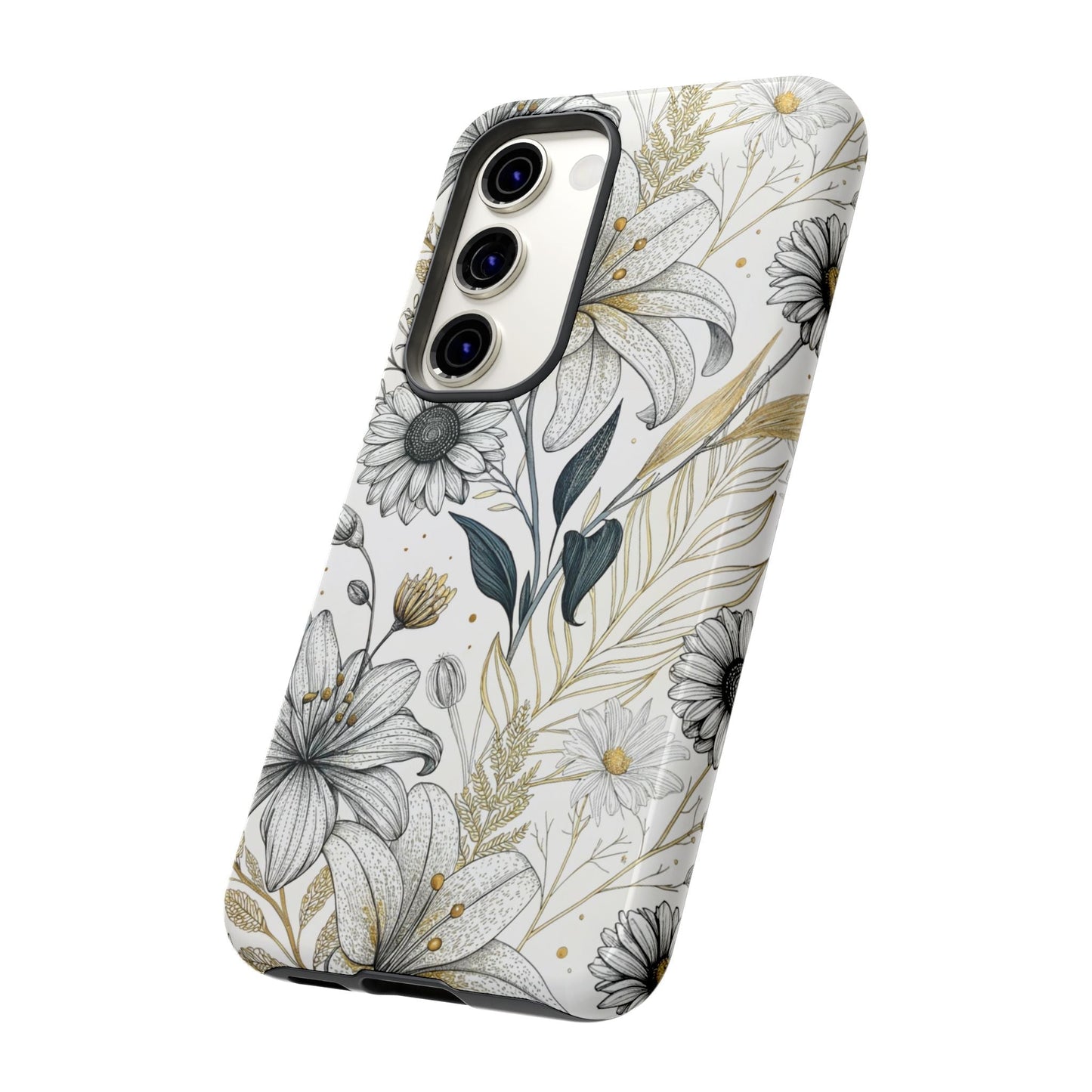 Samsung tough case with minimalist golden leaf and floral design for premium protection