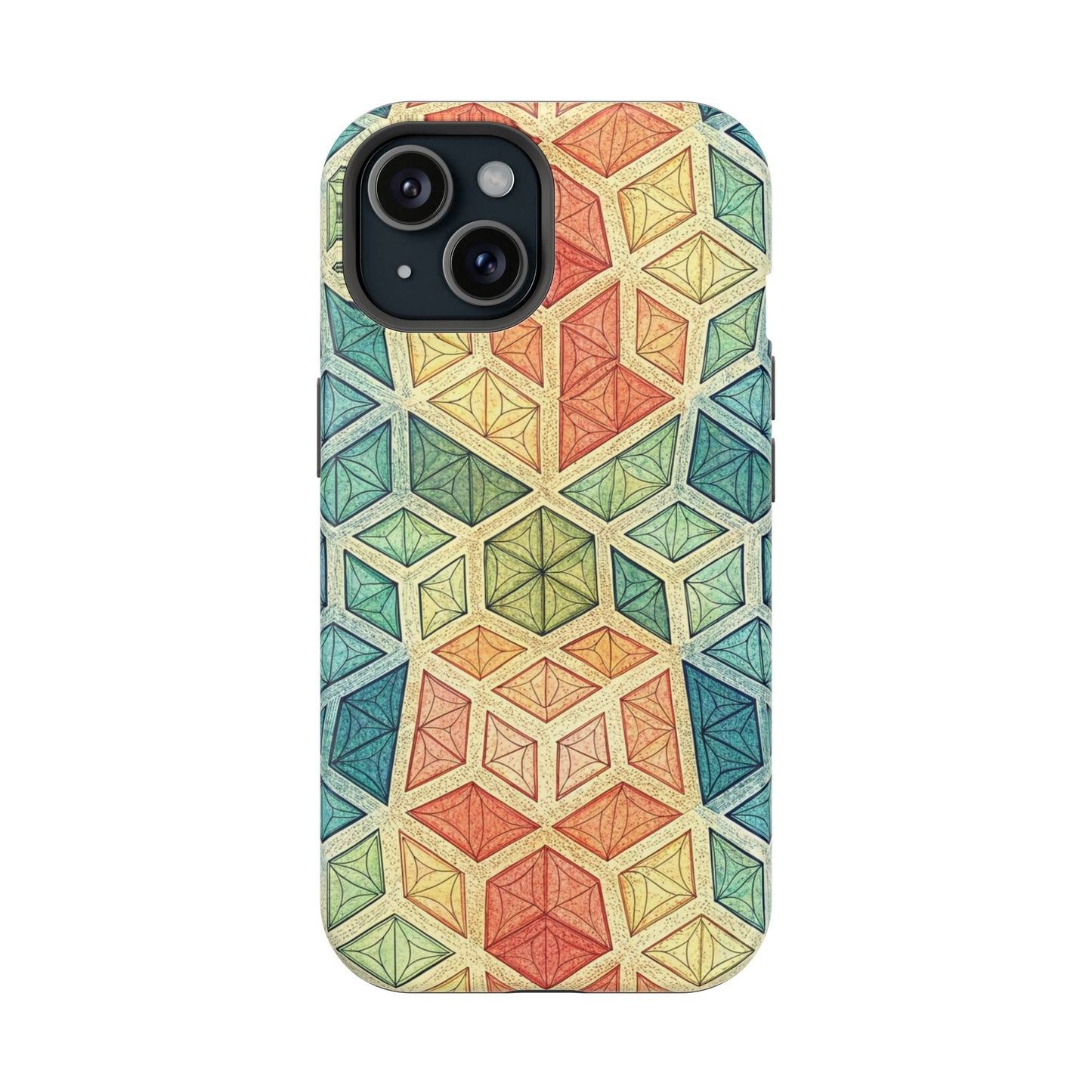 Colorful fractal geometric pattern iPhone magnetic tough case with durable dual-layer protection and vibrant wrap-around design
