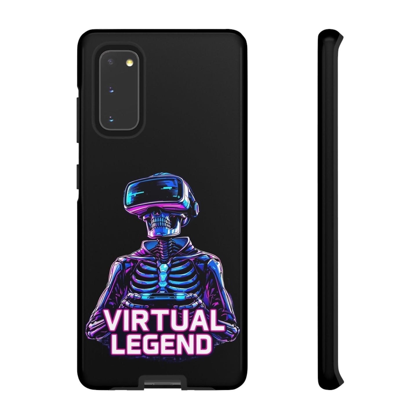 Virtual Legend Gamer Tough Case with durable shockproof design and neon skeleton gamer graphic for Samsung phones.