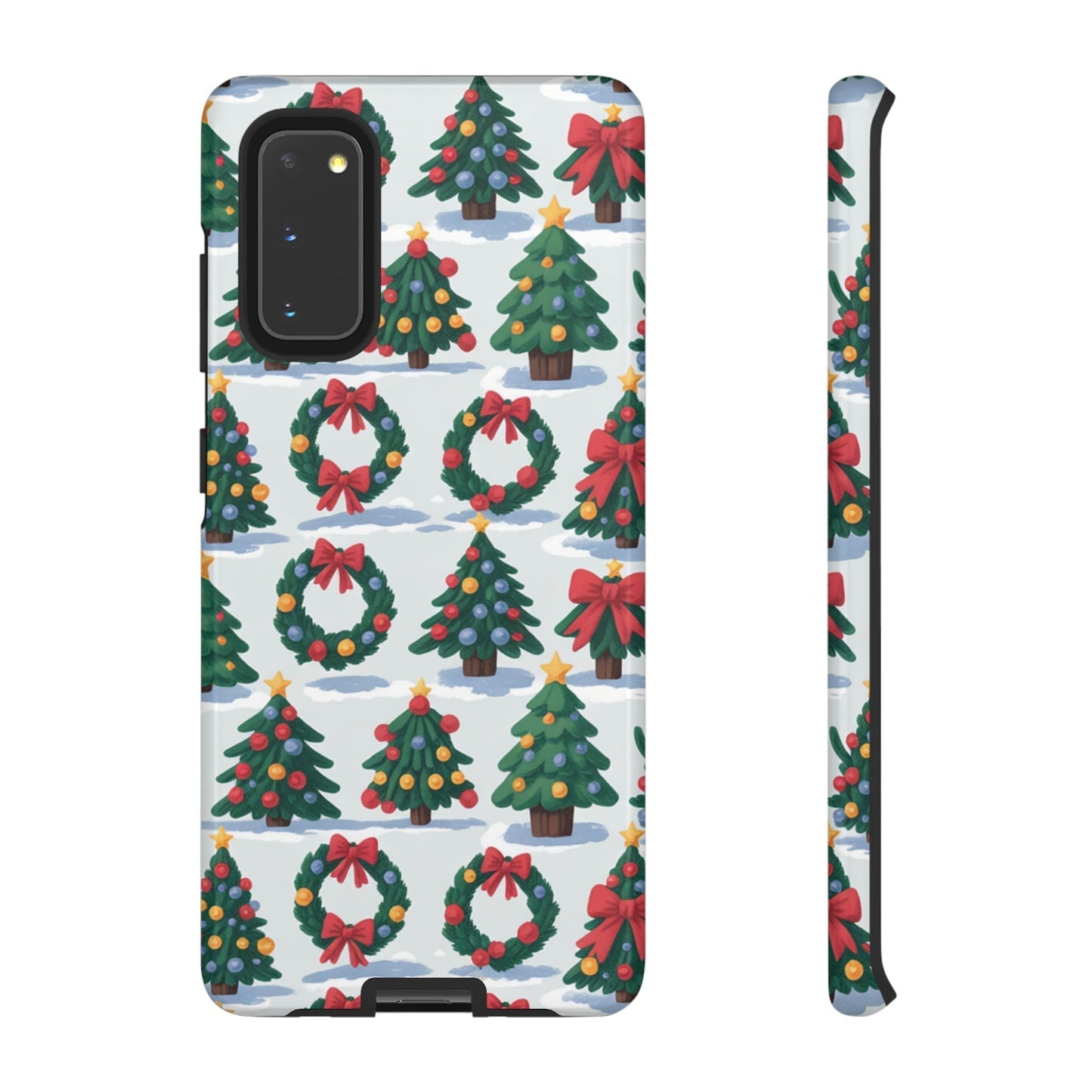 Samsung phone case with festive Holiday Wreath Tree and Christmas tree pattern design