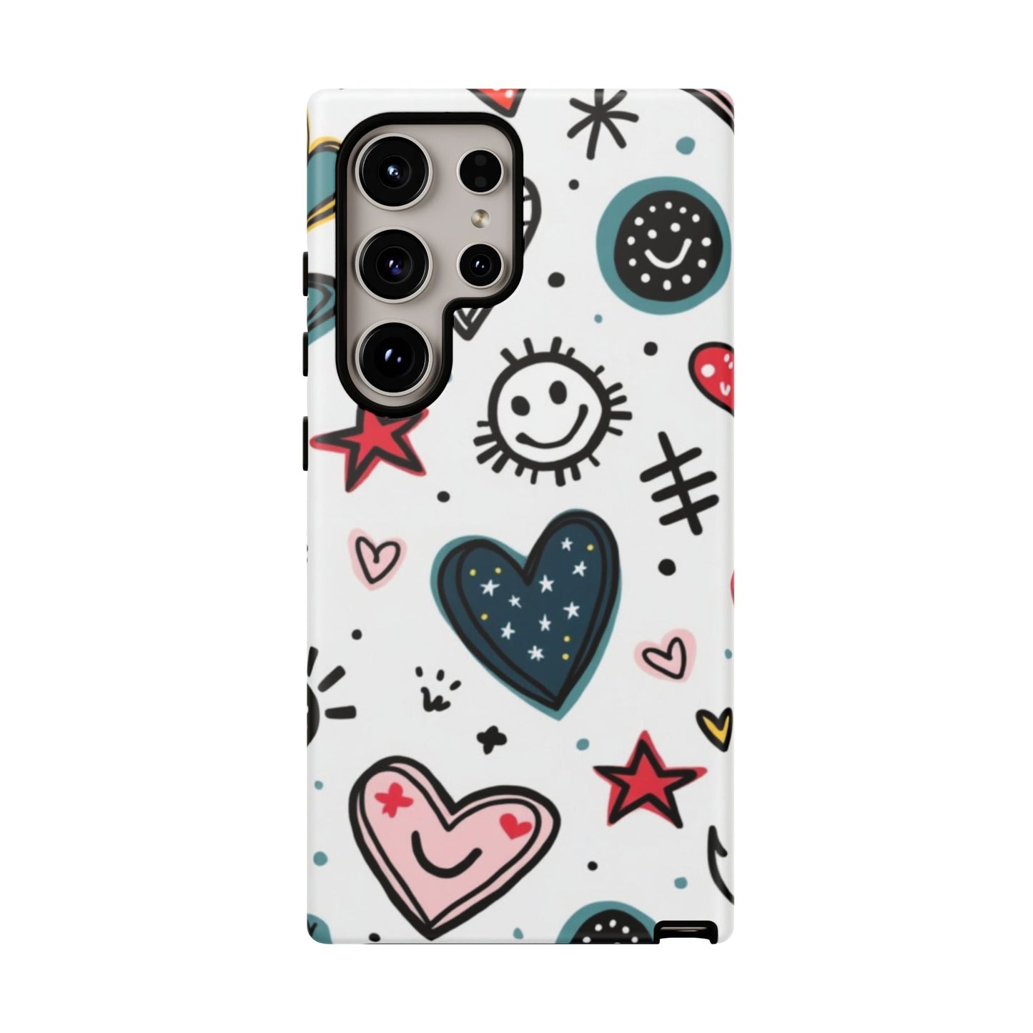 Smiles and Hearts Samsung tough phone case with playful heart and smiley pattern for Galaxy models