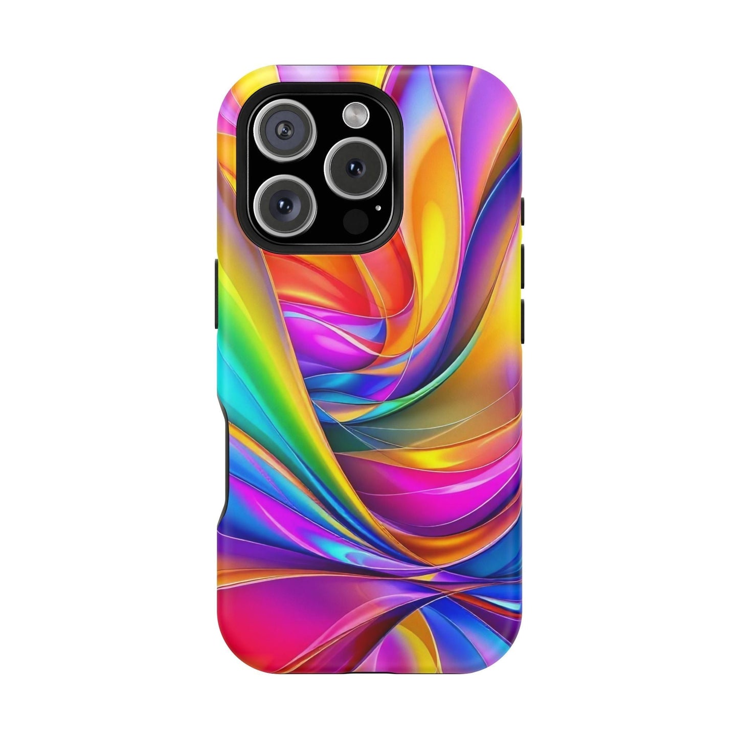 iPhone tough case with vibrant deconstructed rainbow wave design and MagSafe compatibility