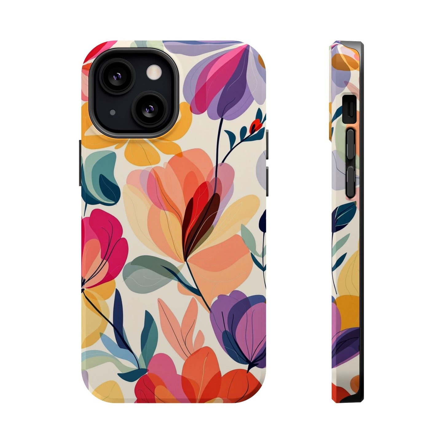 Colorful watercolor floral iPhone case with durable polycarbonate protection and vibrant full-wrap design