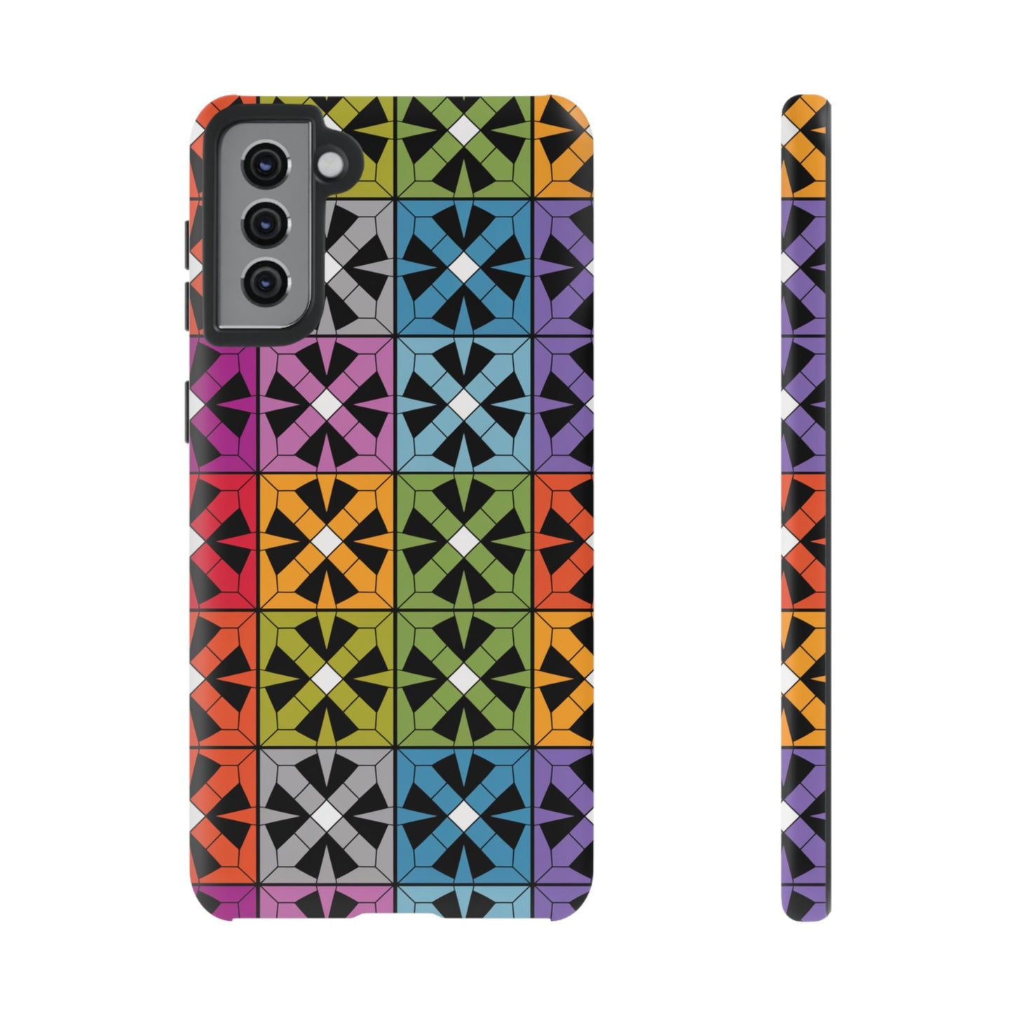 Samsung Galaxy case with durable shockproof protection featuring a colorful rainbow abstract design pattern