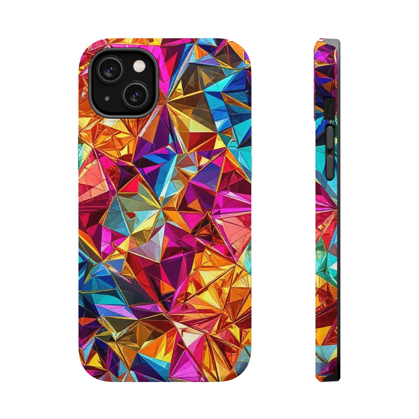 Colorful Rainbow Foil iPhone Tough Case with vibrant geometric foil design and MagSafe compatibility for strong protection and sleek finish