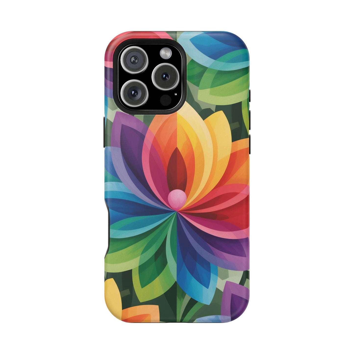 Rainbow Flower iPhone Case with vibrant multicolor floral design and MagSafe compatibility
