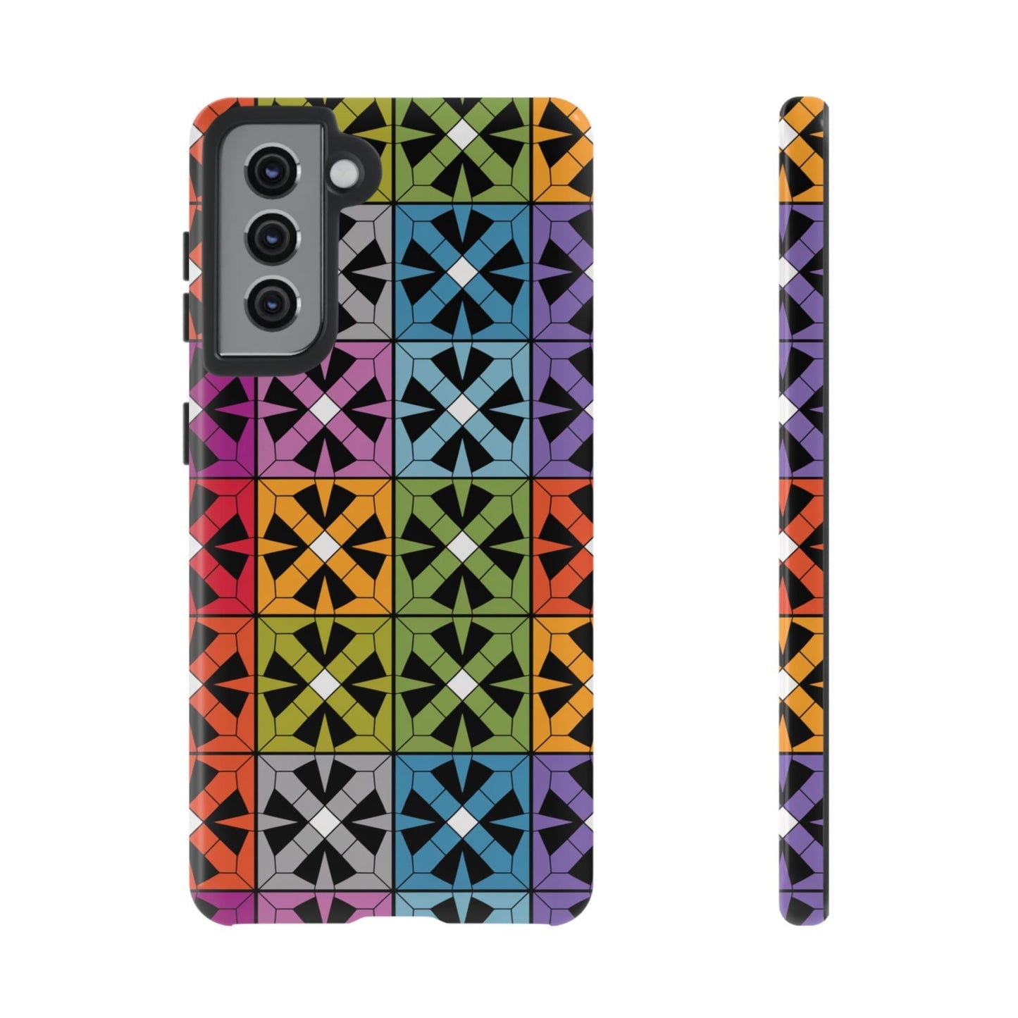 Samsung Galaxy case with durable shockproof protection featuring a vibrant Rainbow Abstract Design pattern.