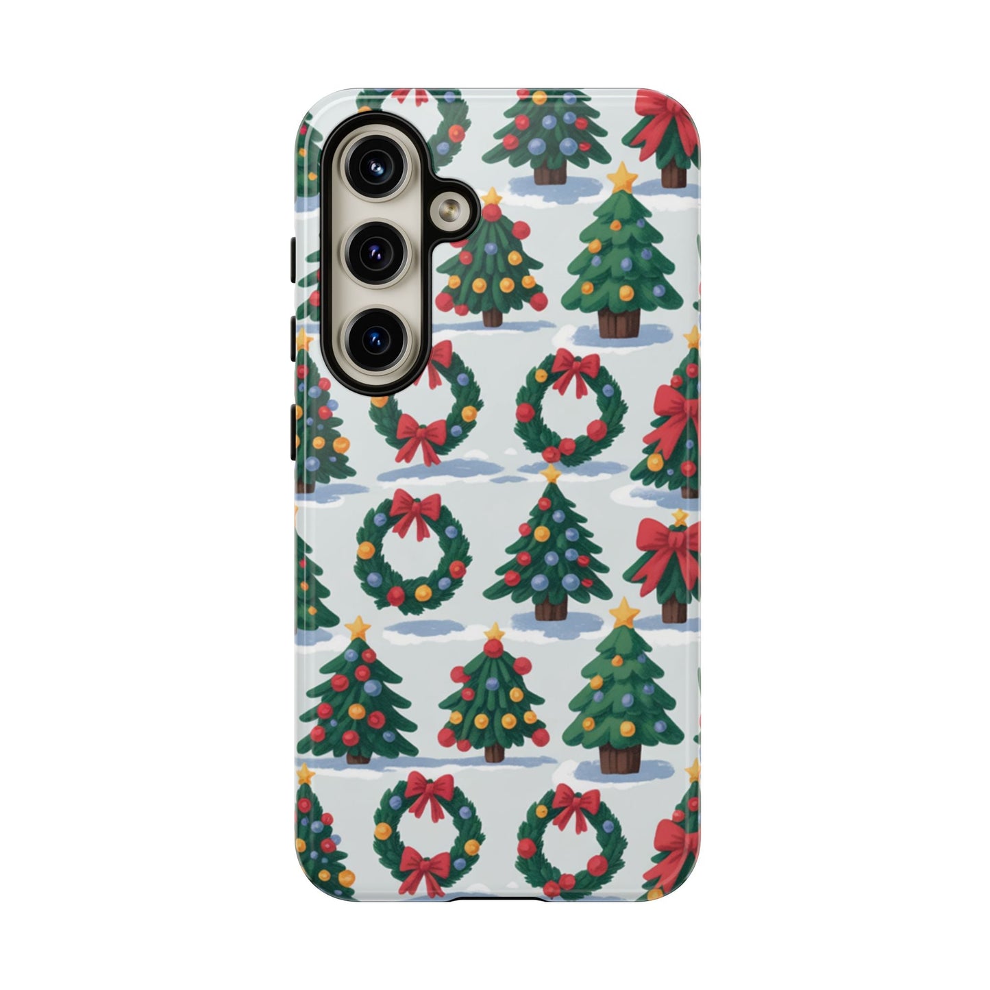 Samsung phone case with festive holiday wreath and Christmas tree pattern for durable protection and seasonal style