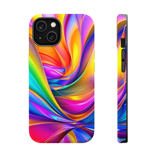 Deconstructed Rainbow Wave colorful iPhone tough case with durable dual-layer protection and MagSafe compatibility.