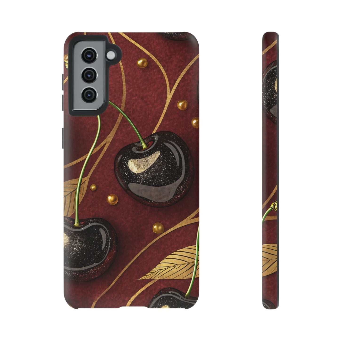 Golden cherry design Samsung tough phone case with durable protective cover and stylish 3D print