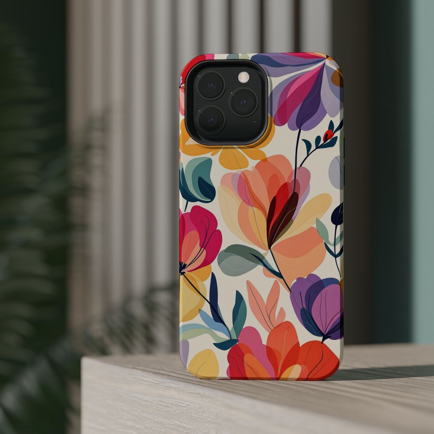 Colorful watercolor floral iPhone case with durable dual-layer protection and vibrant design