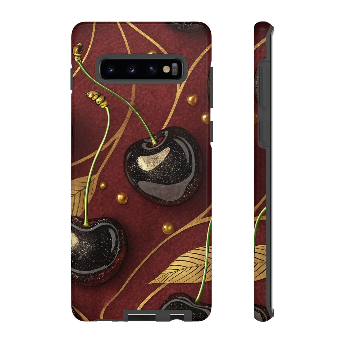 Golden Cherry Samsung Tough Case with durable drop protection and stylish 3D cherry design