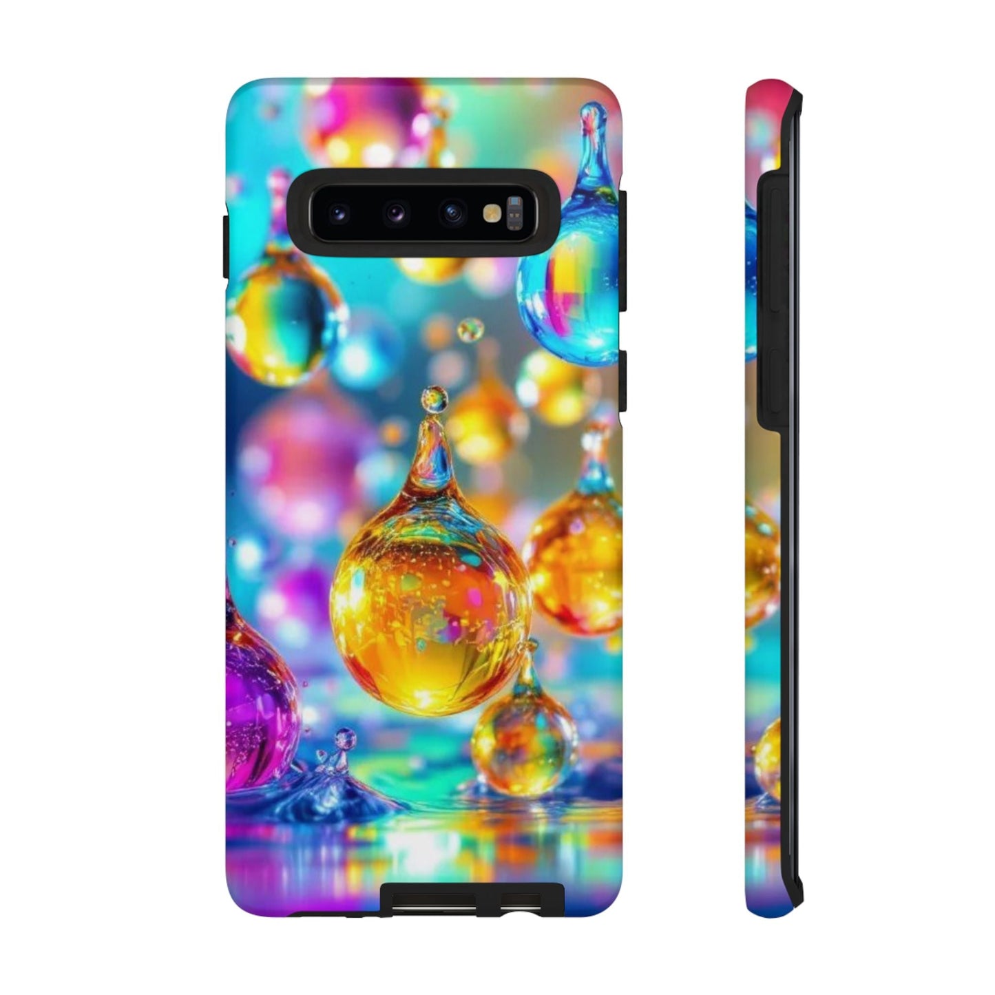 Samsung Tough Phone Case with vibrant 3D Golden Raindrop design and shockproof protection