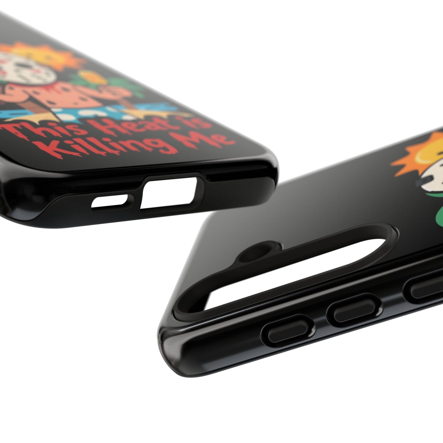 Samsung phone case with Heat is Killing Me Summerween design, durable shock-absorbent material, vibrant 3D print, compatible with multiple Galaxy S series models