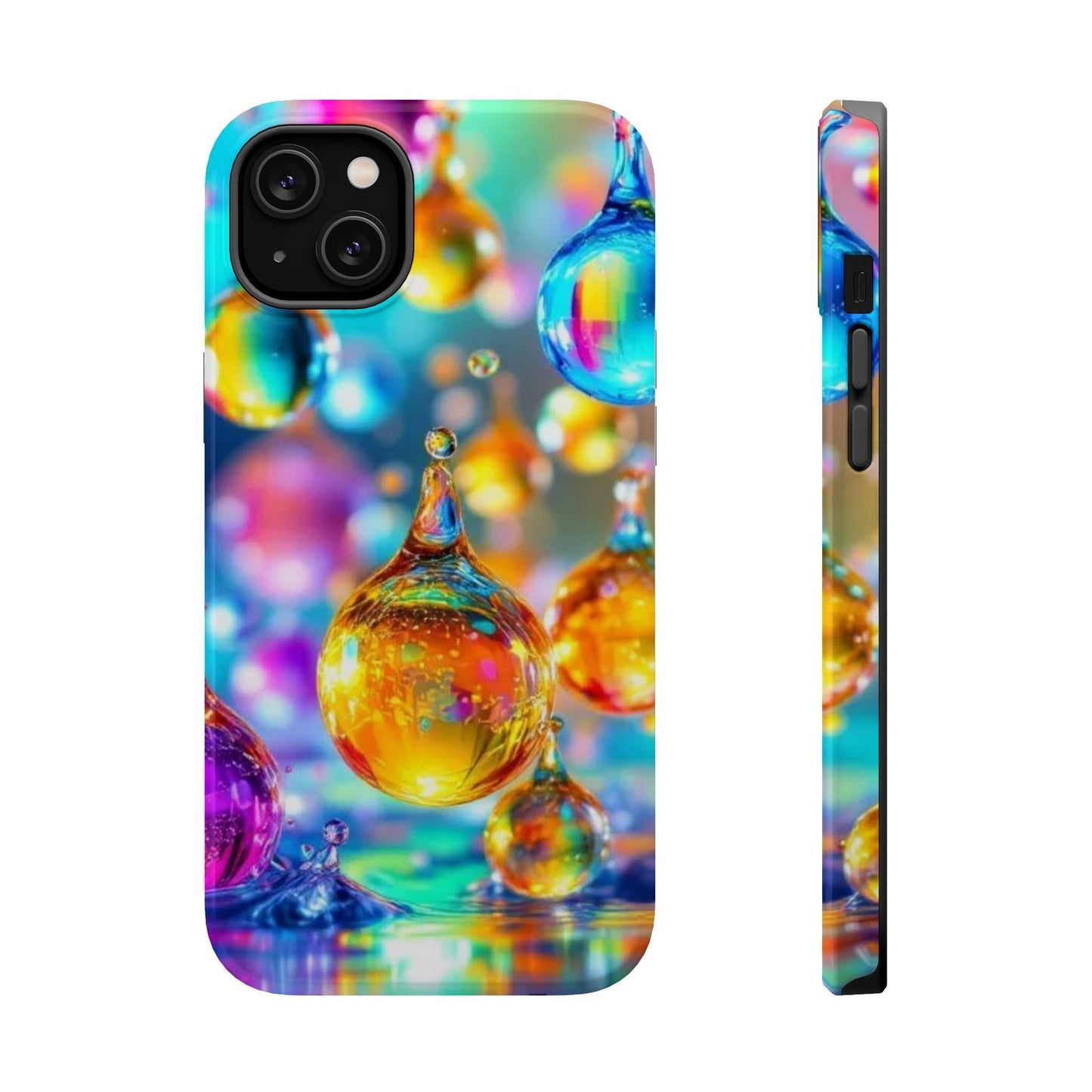 Bright Golden Raindrop Design iPhone tough case with vibrant colors and MagSafe compatibility