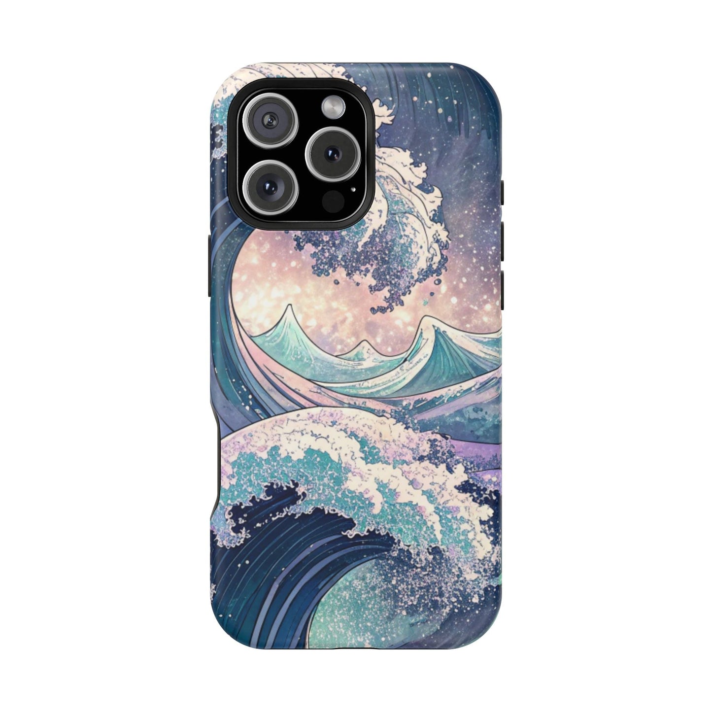 iPhone magnetic tough case with crashing waves design, dual-layer protection, and glossy or matte finish