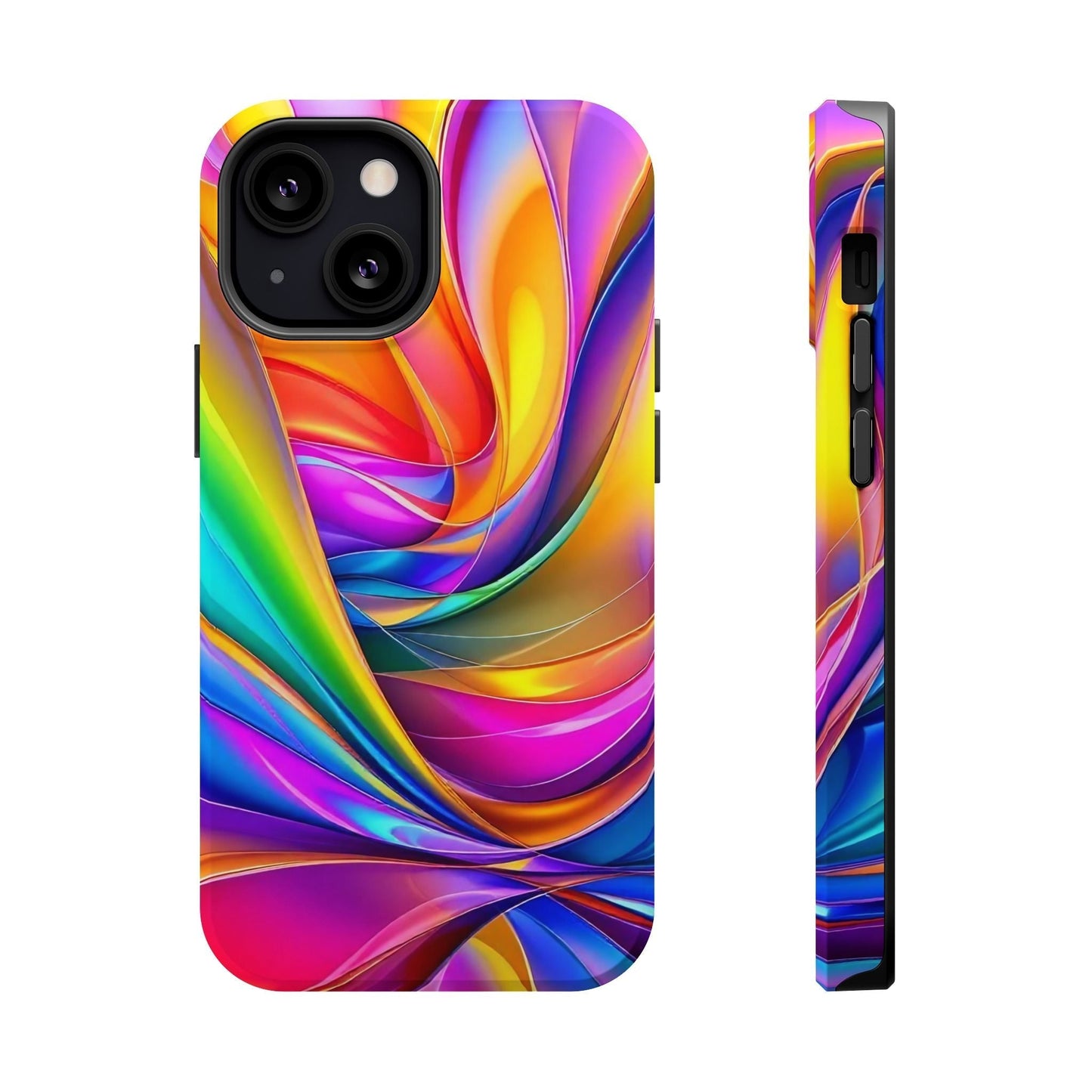 Colorful Deconstructed Rainbow Wave iPhone tough case with vibrant abstract design and MagSafe compatibility