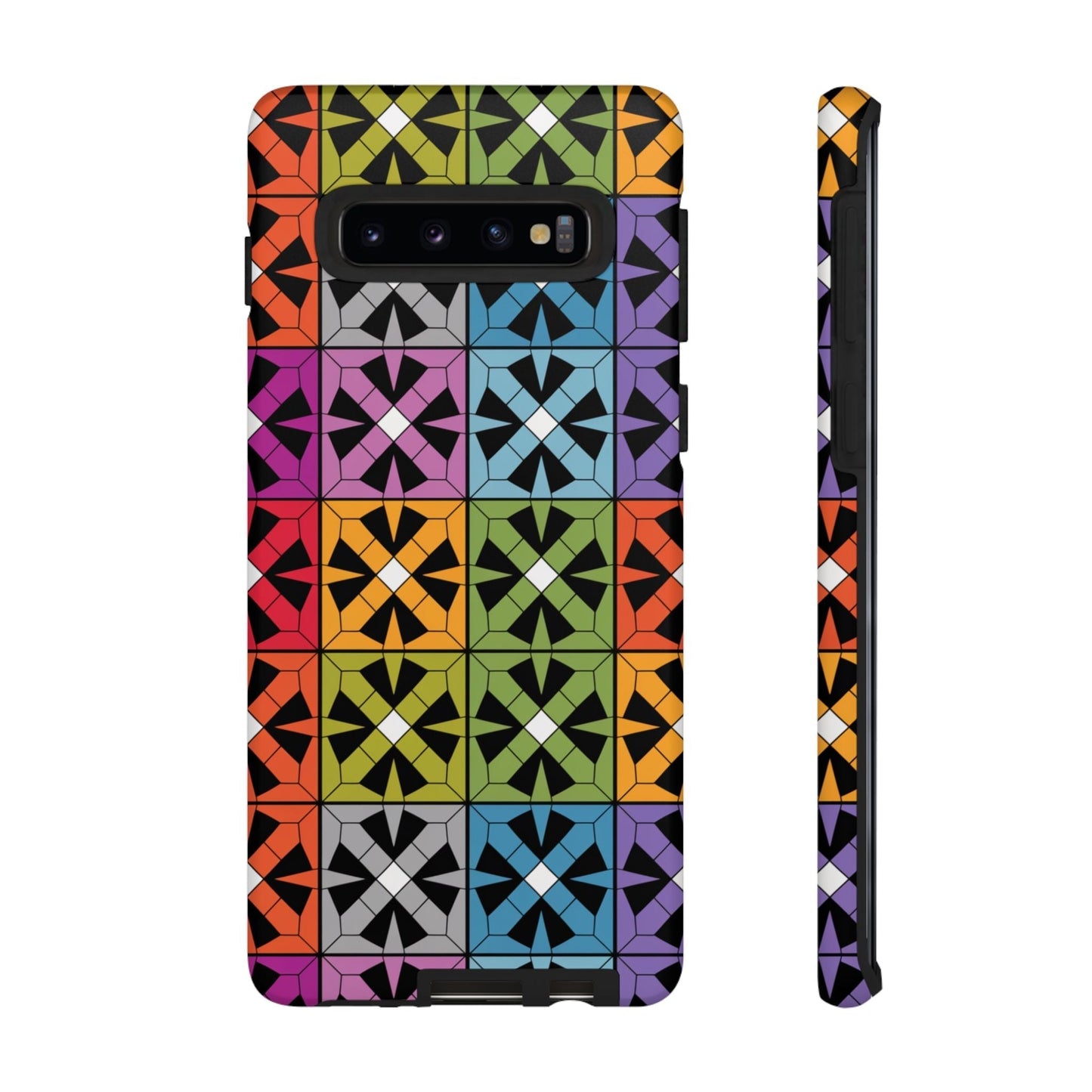 Samsung Galaxy phone case with durable shockproof protection and vibrant Rainbow Abstract Design pattern