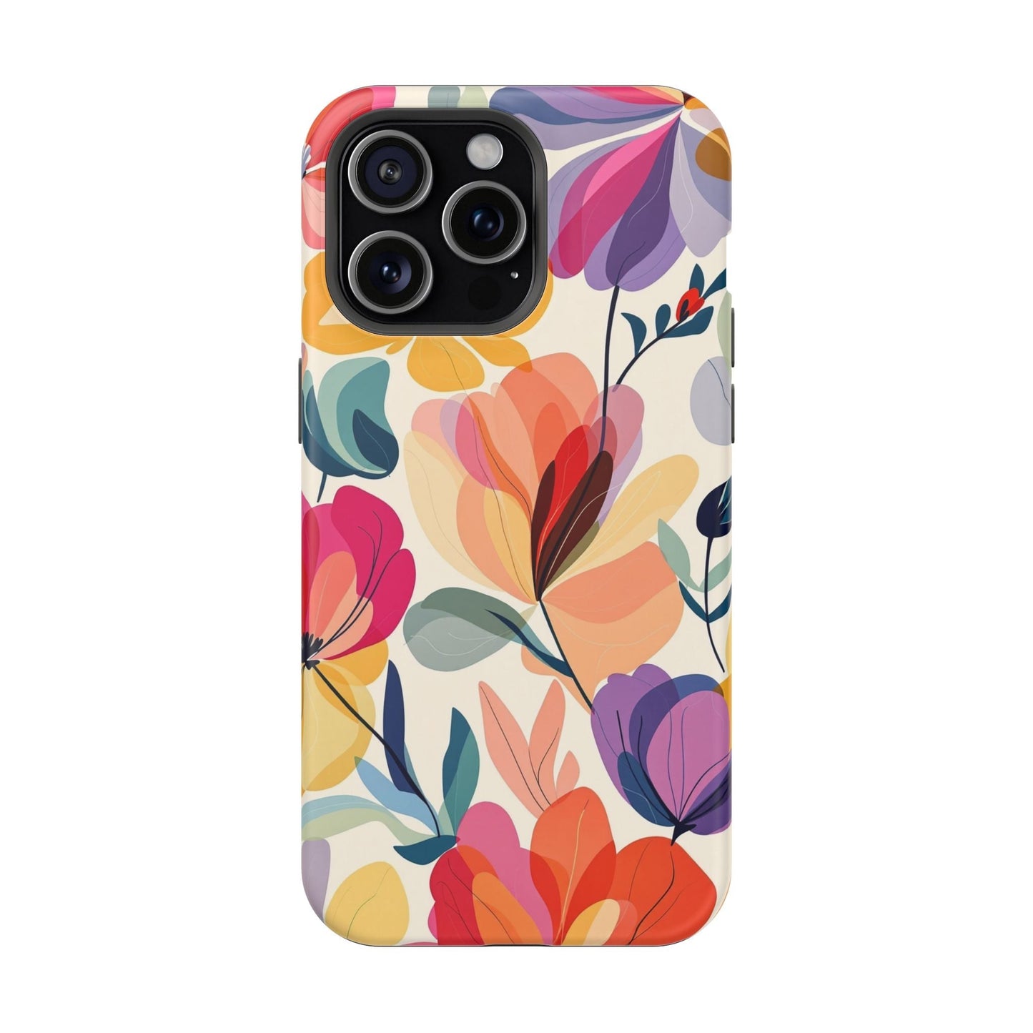 Watercolor floral iPhone case with vibrant multicolor flowers and durable protective design