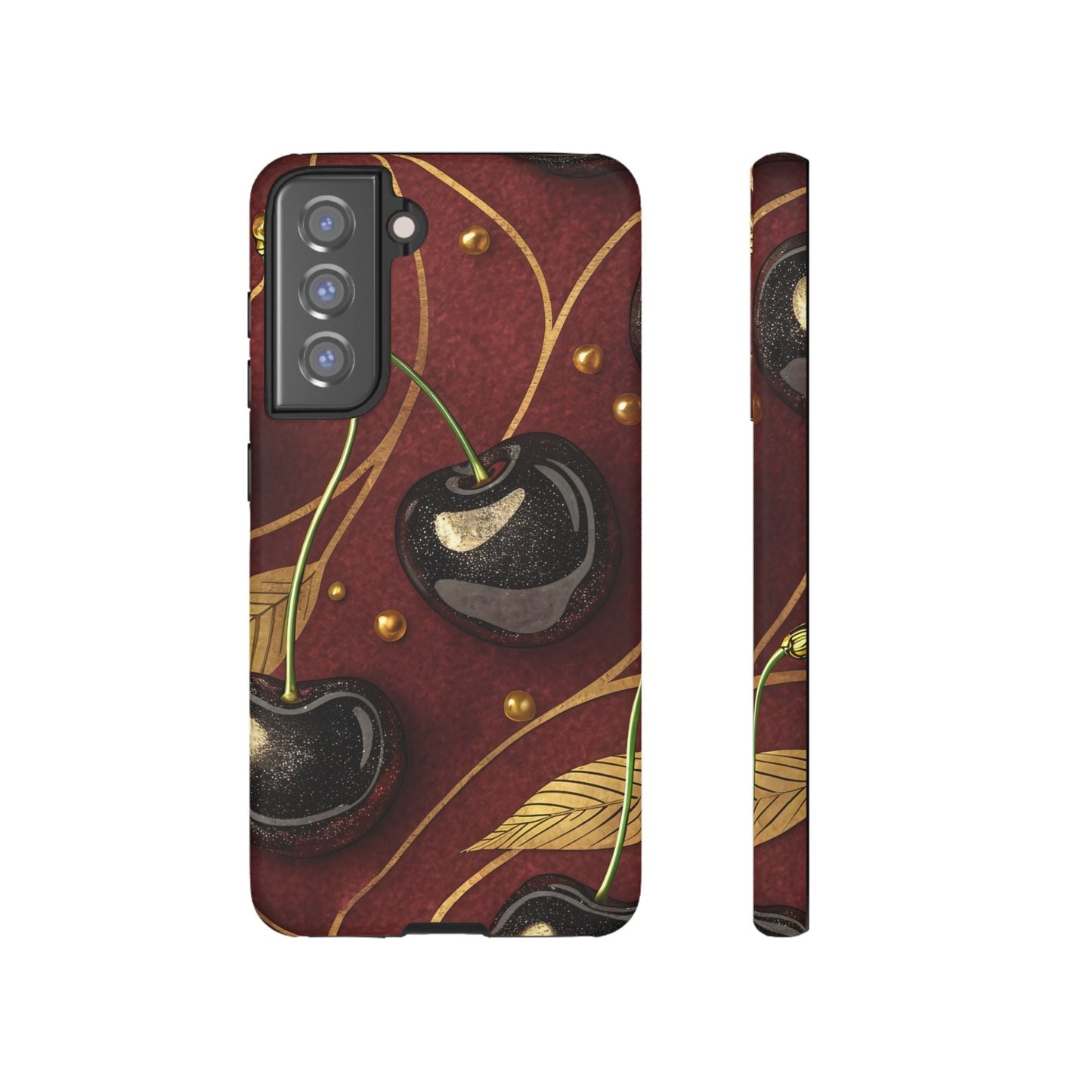 Samsung phone case with golden cherry design and durable protective tough casing
