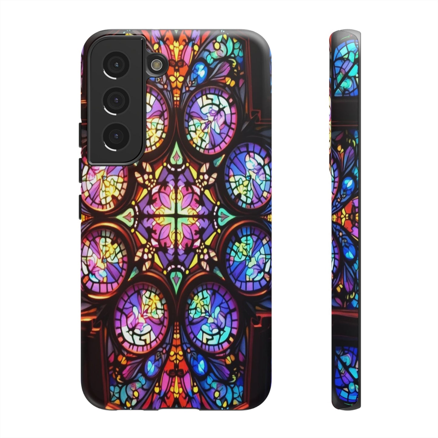 Samsung phone case with colorful hypnotic stained glass design, durable and protective for multiple Samsung Galaxy models