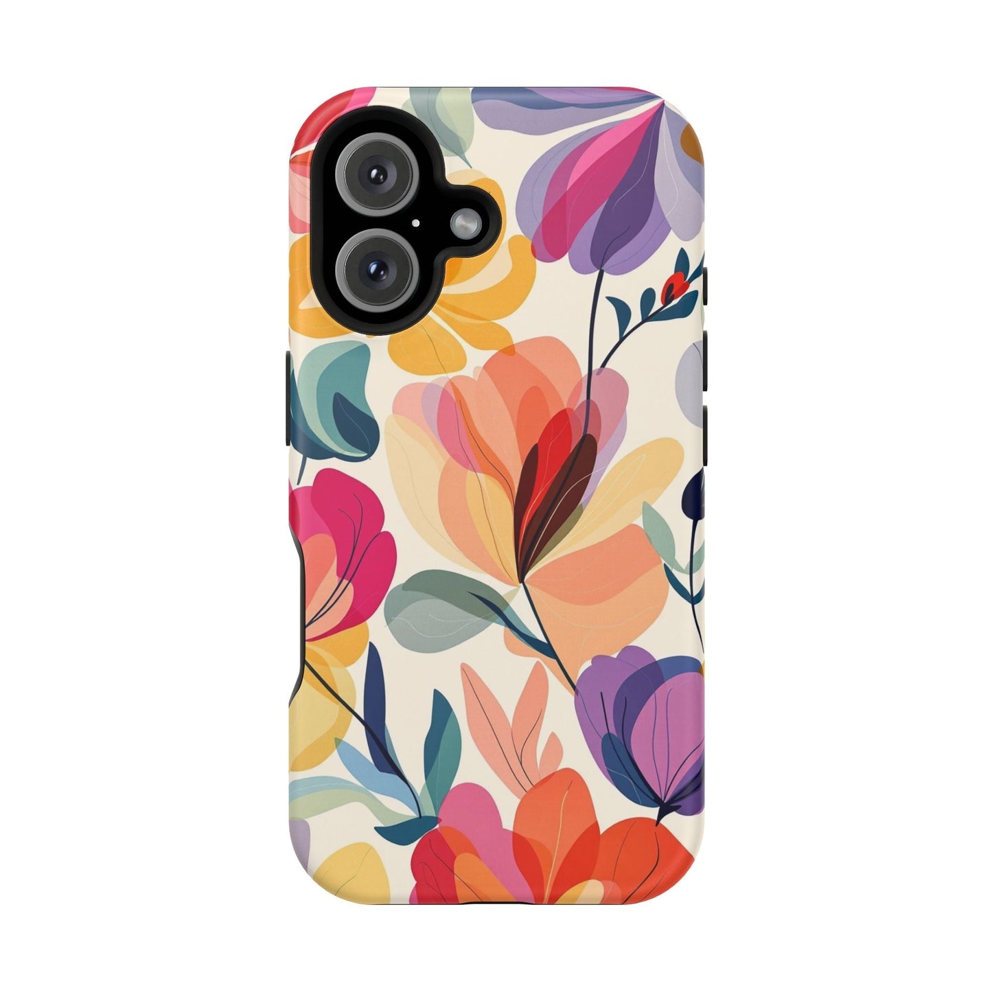 Watercolor floral iPhone case with vibrant multi-color flowers and durable polycarbonate construction