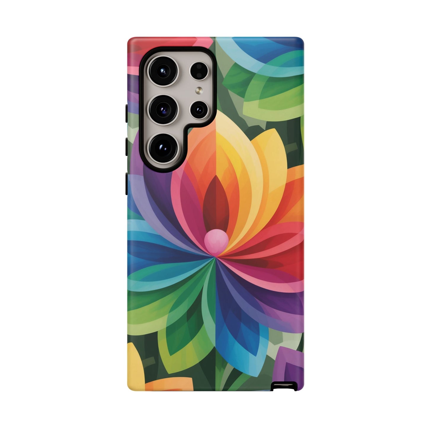 Samsung Tough Case with vibrant rainbow flower design for phone protection and style
