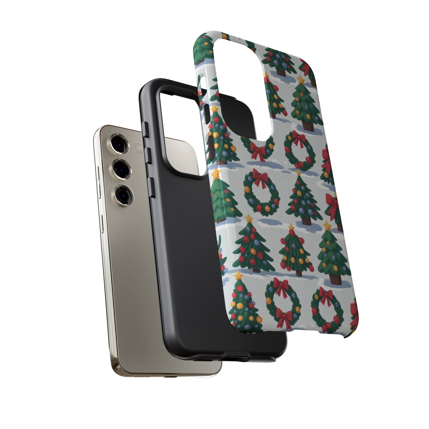 Samsung phone case with festive holiday wreath and tree pattern for durable protection during Christmas season